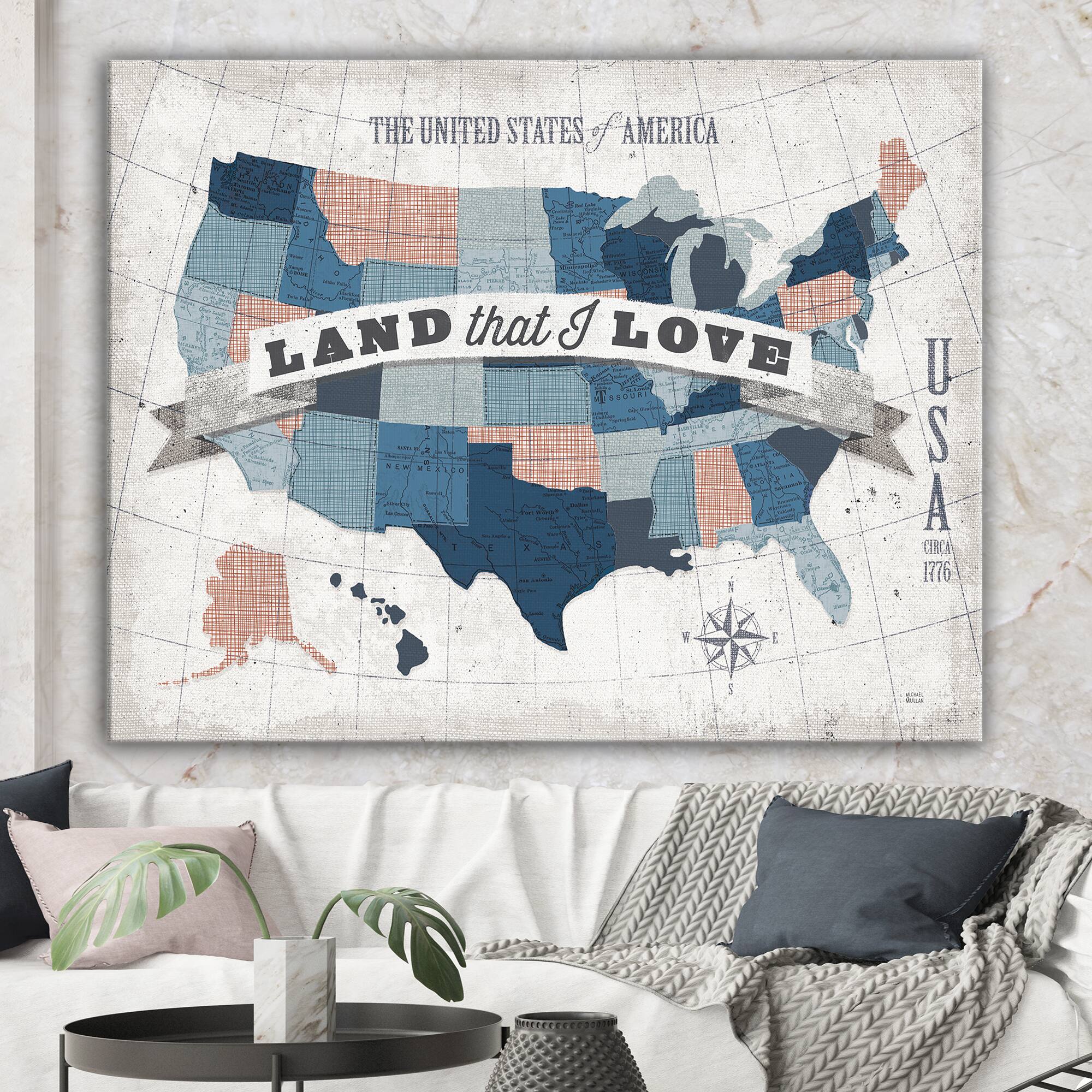 Designart - American Map Watercolor - Map Canvas Art