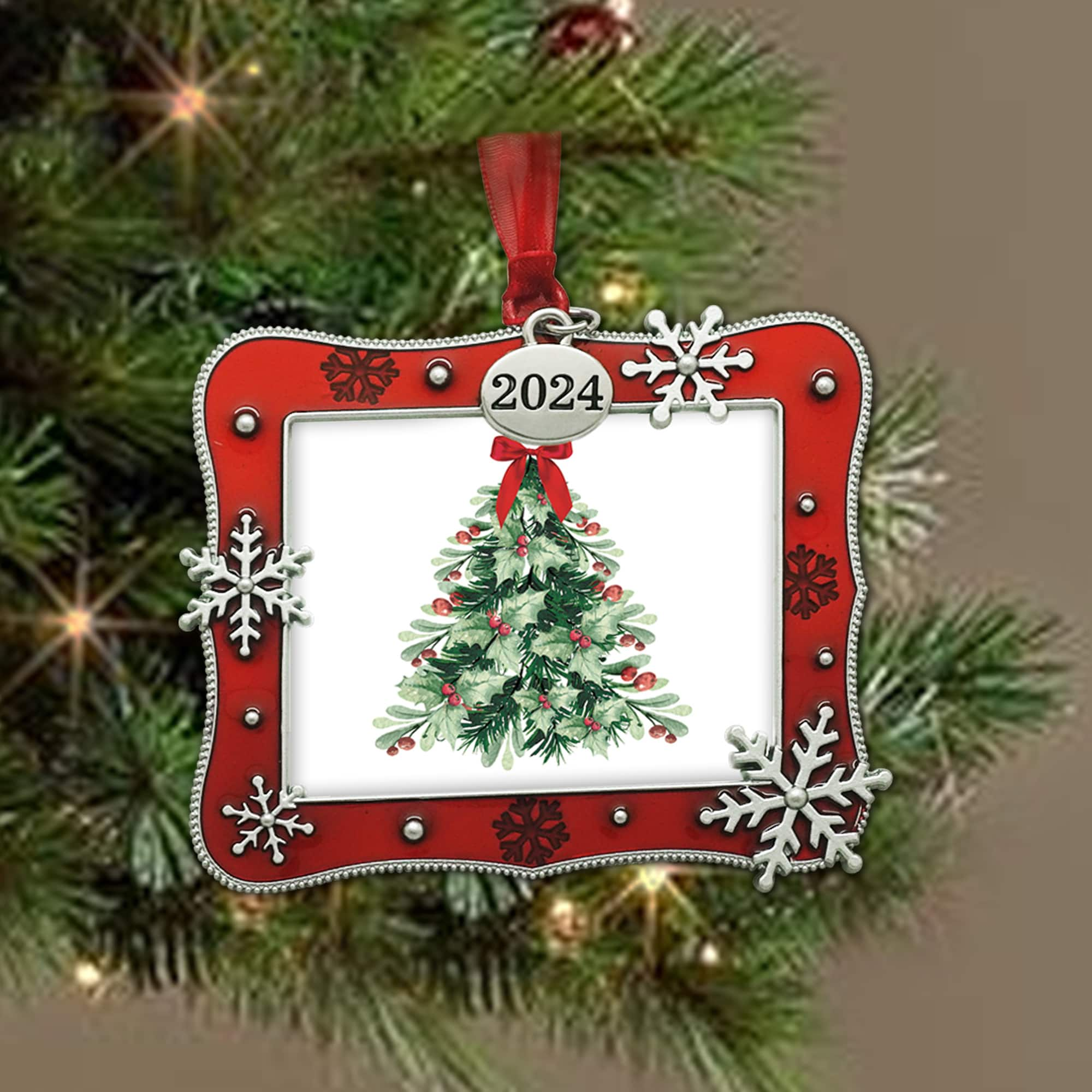 2&#x22; x 2.5&#x22; Red &#x26; Silver Snowflake 2024 Ornament Frame by Studio D&#xE9;cor&#xAE;