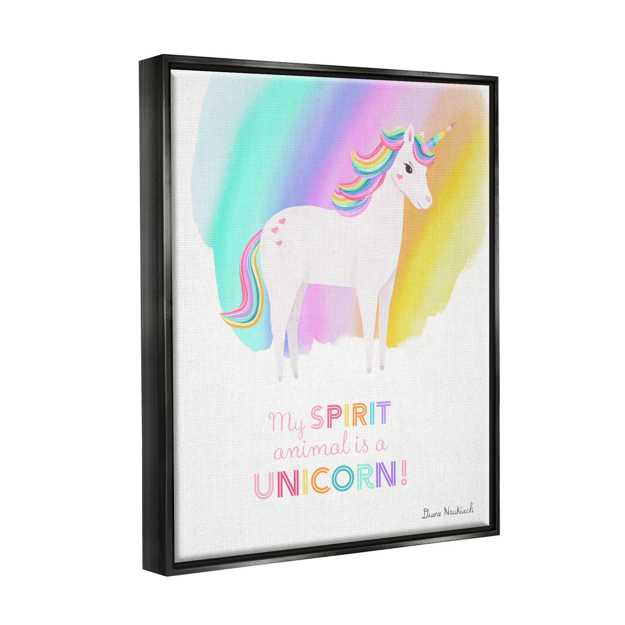 Stupell Industries Unicorn Spirit Animal Vivid Fantasy Rainbow Framed Floater Canvas Wall Art