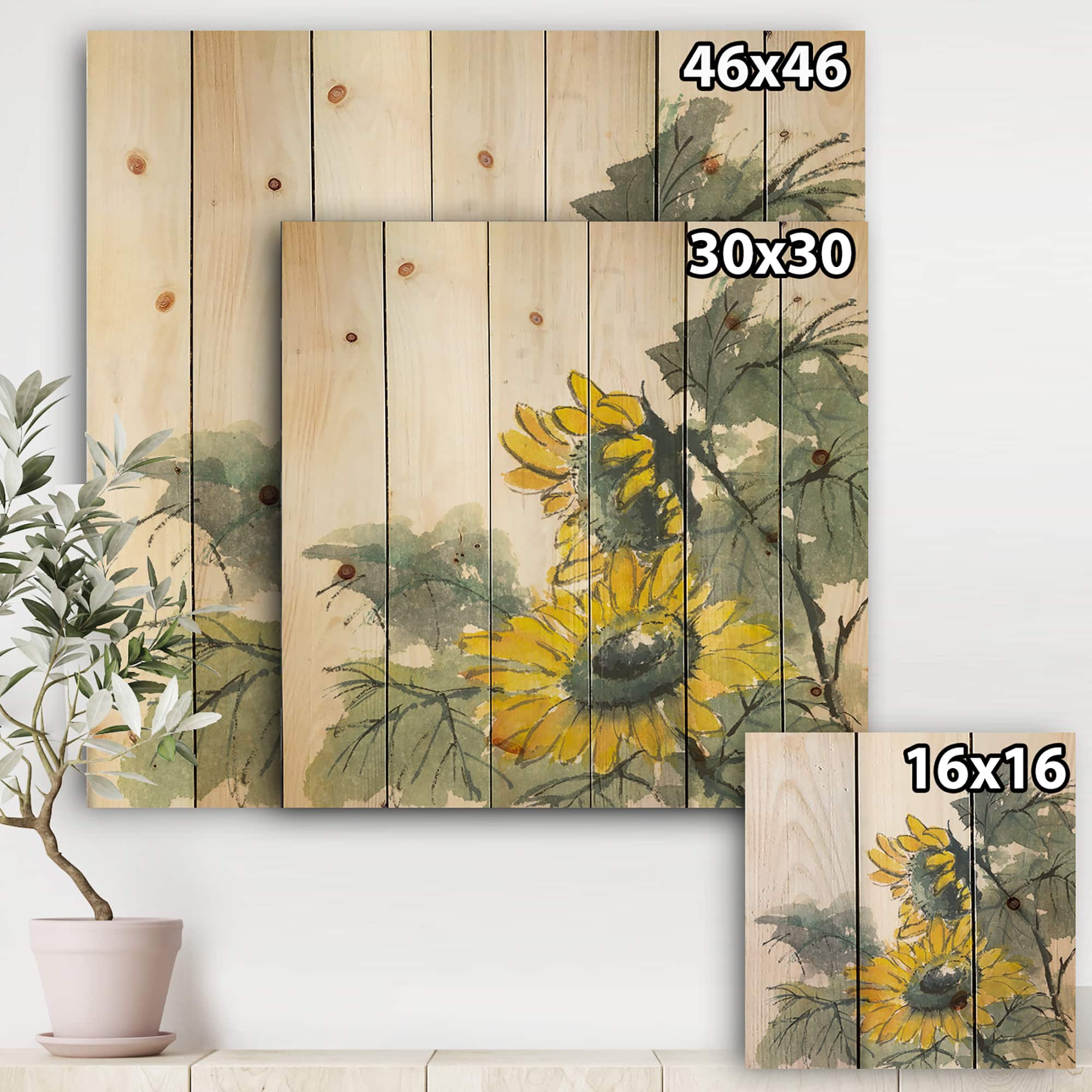 Designart - Tradionnal Sunflower II - Cabin &#x26; Lodge Print on Natural Pine Wood