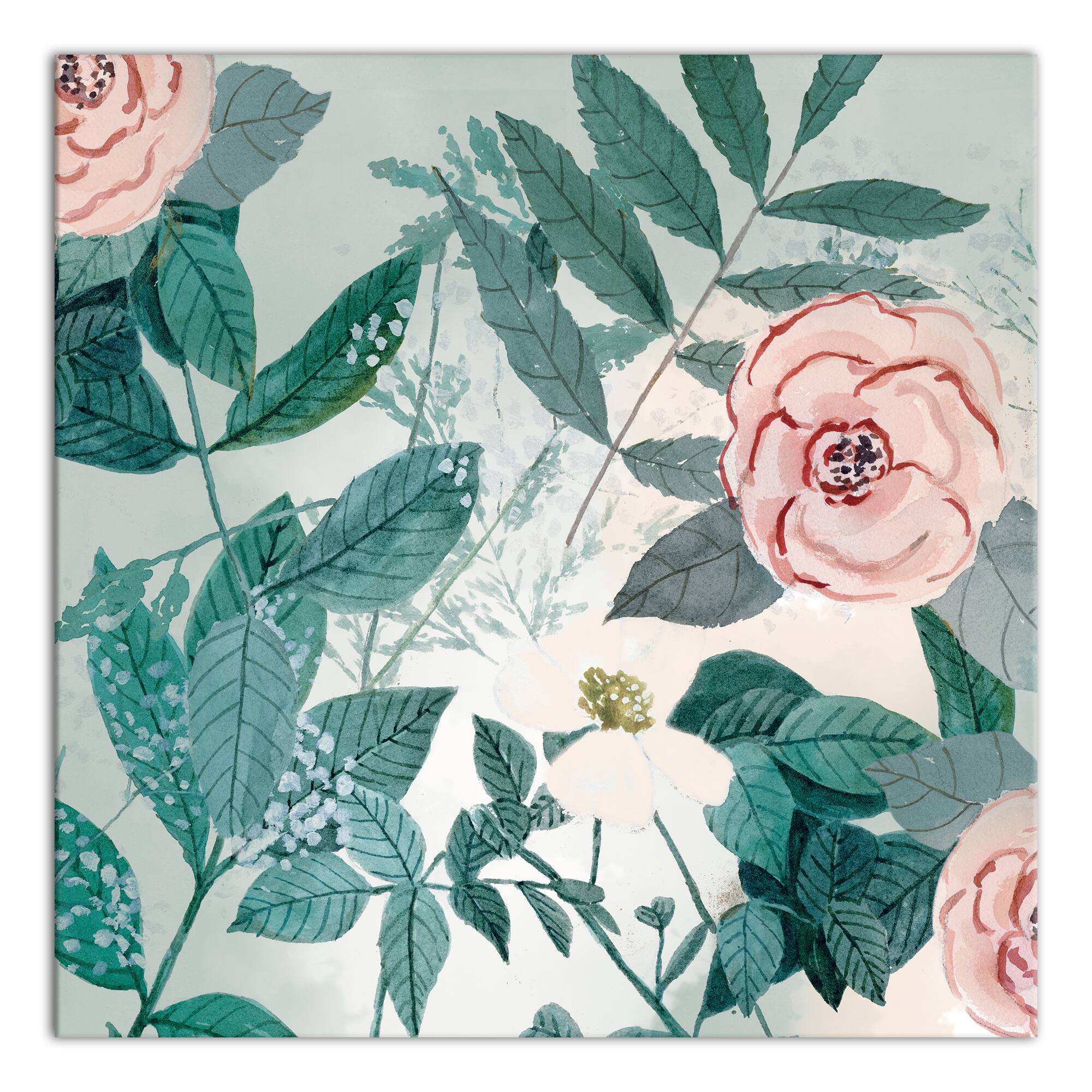 Green &#x26; Pink Botanical Canvas Wall Art