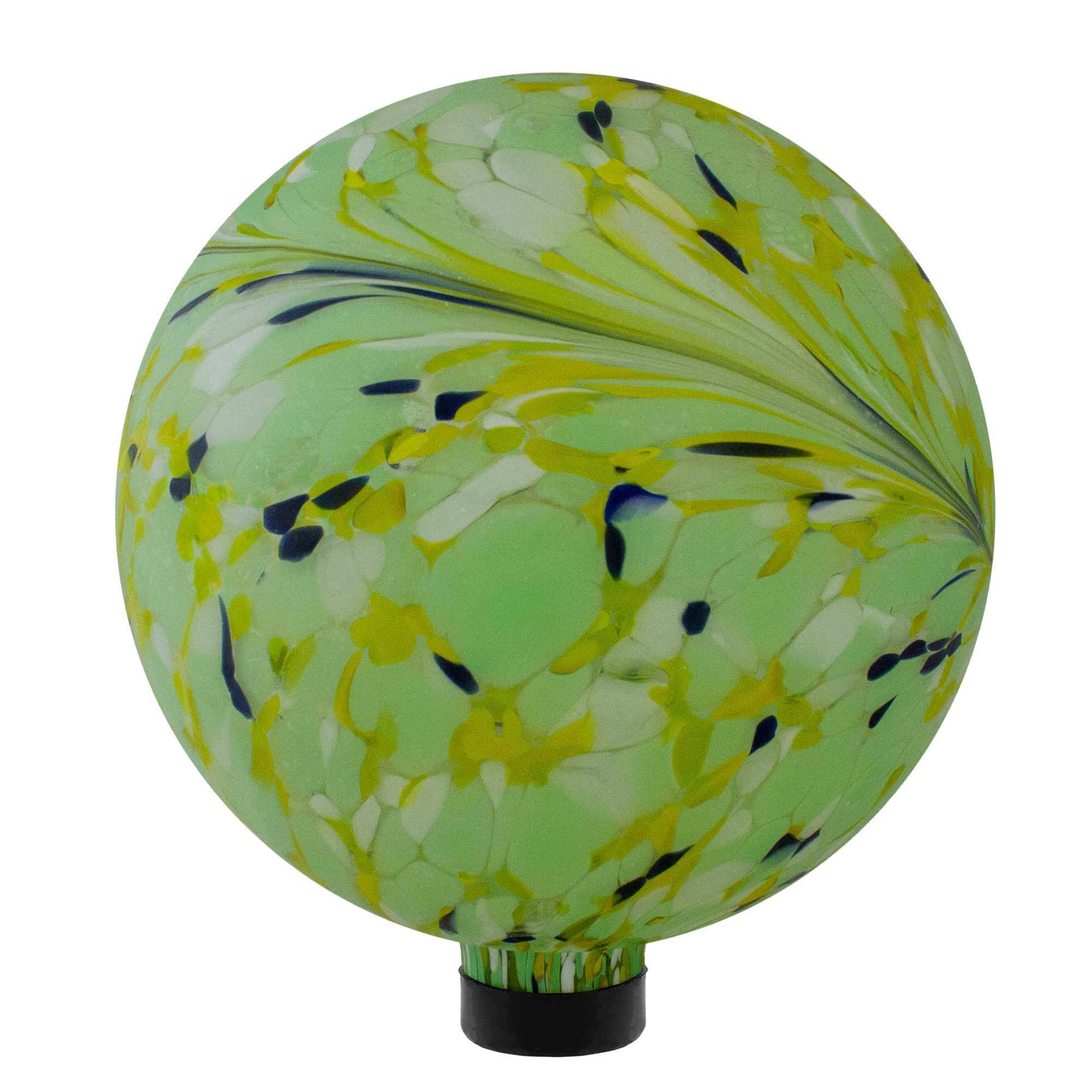 10&#x22; Yellow and Green Hand Painted Swirled Glass Garden Gazing Ball