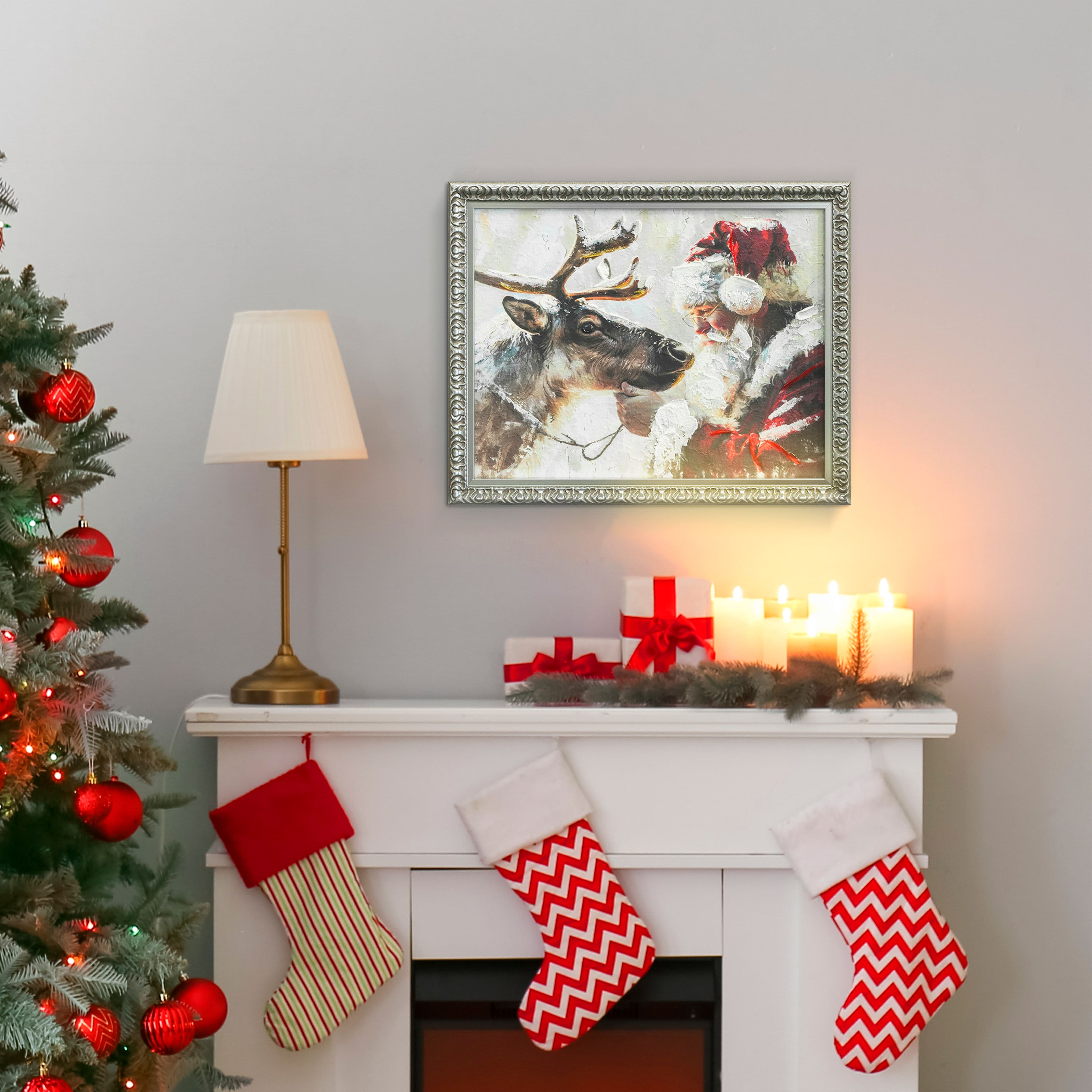 12&#x22; x 15&#x22; Santa with Reindeer Framed Canvas Wall D&#xE9;cor by Ashland&#xAE;
