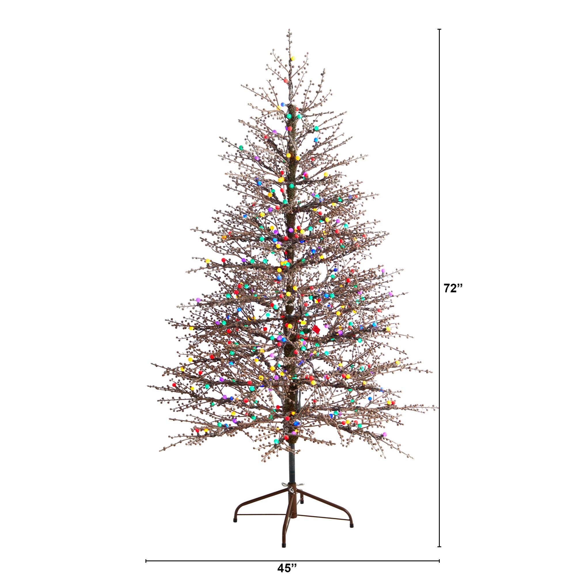 6ft. Pre-Lit Frosted Berry Twig Artificial Christmas Tree, Multicolor Gum Ball LED Lights