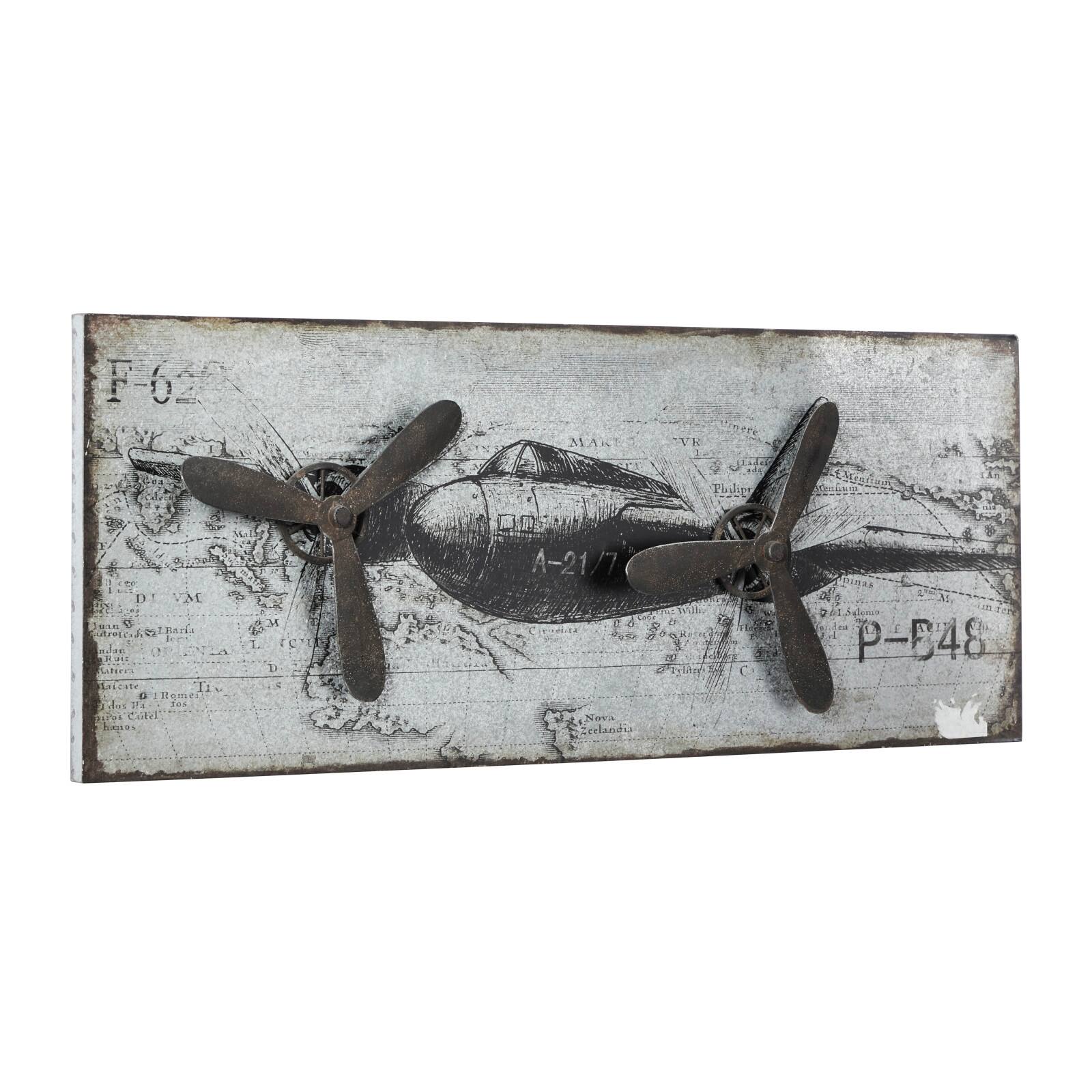 46&#x22; Silver Metal Airplane Industrial Wall D&#xE9;cor