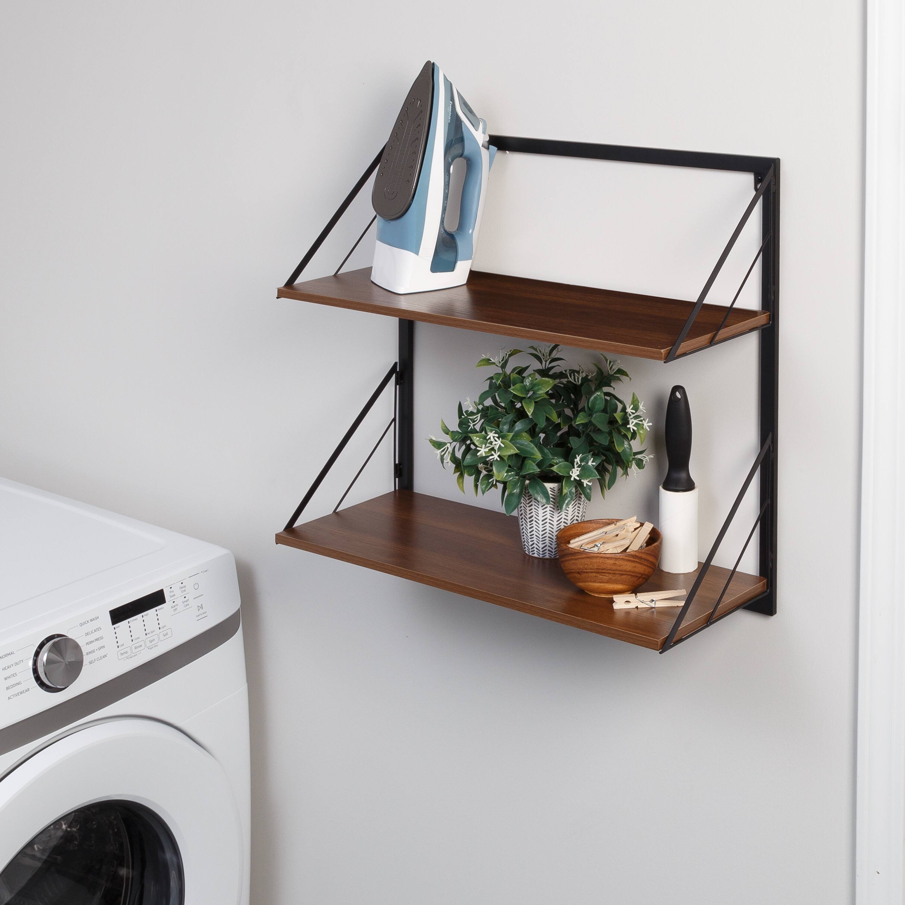 Honey Can Do Walnut 2-Tier Floating Wall Shelf