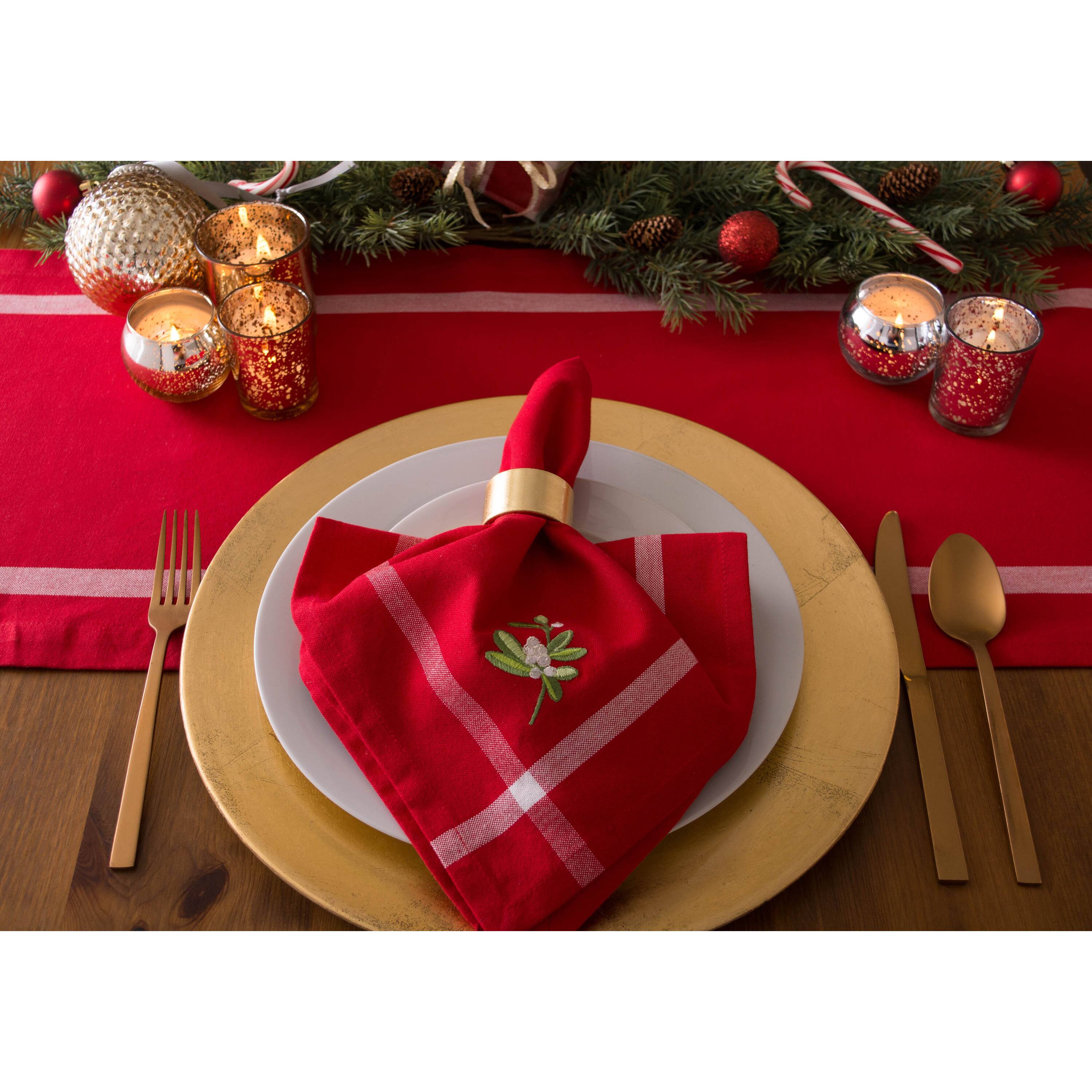 DII&#xAE; Red Embroidered Mistletoe Corner with Border Napkins, 6ct.