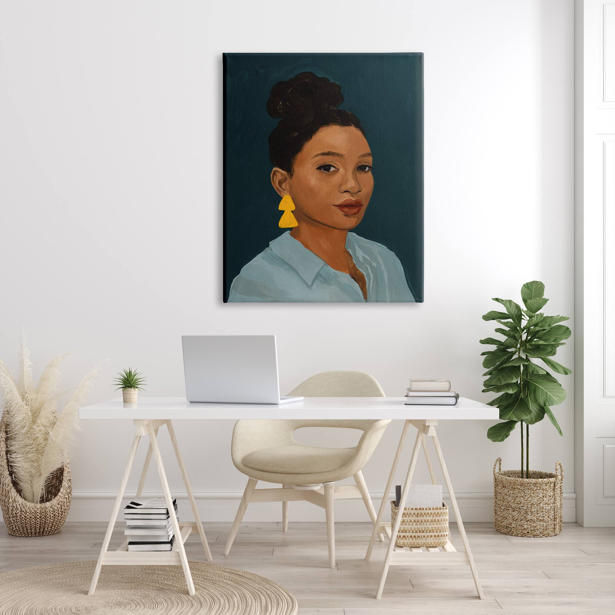 Stupell Industries Sophisticated Female Portrait With Yellow Triangle Earrings Canvas Wall Art
