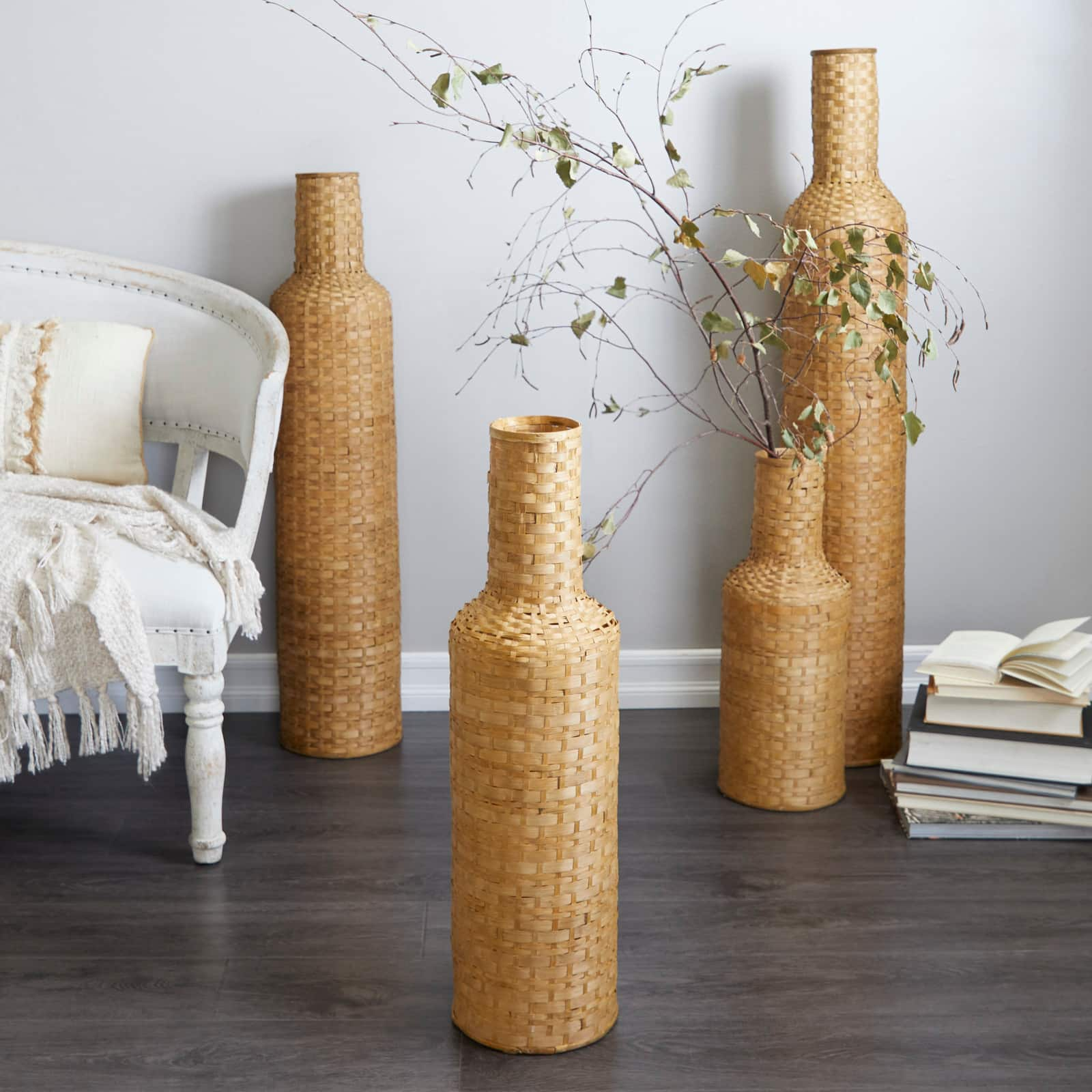 Brown Bamboo Tall Woven Floor Vase