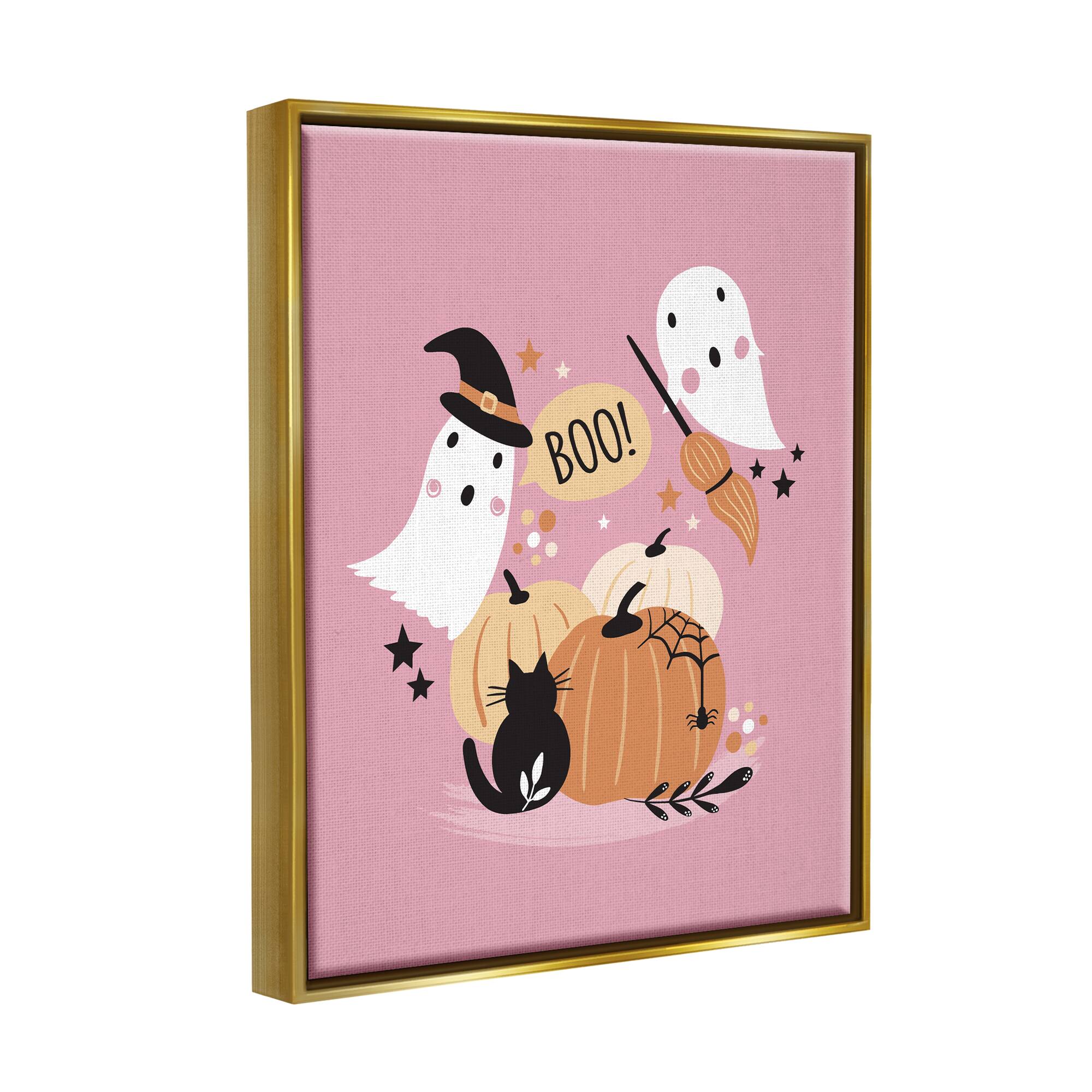 Stupell Industries Pink Boo Halloween Ghosts Framed Floater Canvas Wall Art
