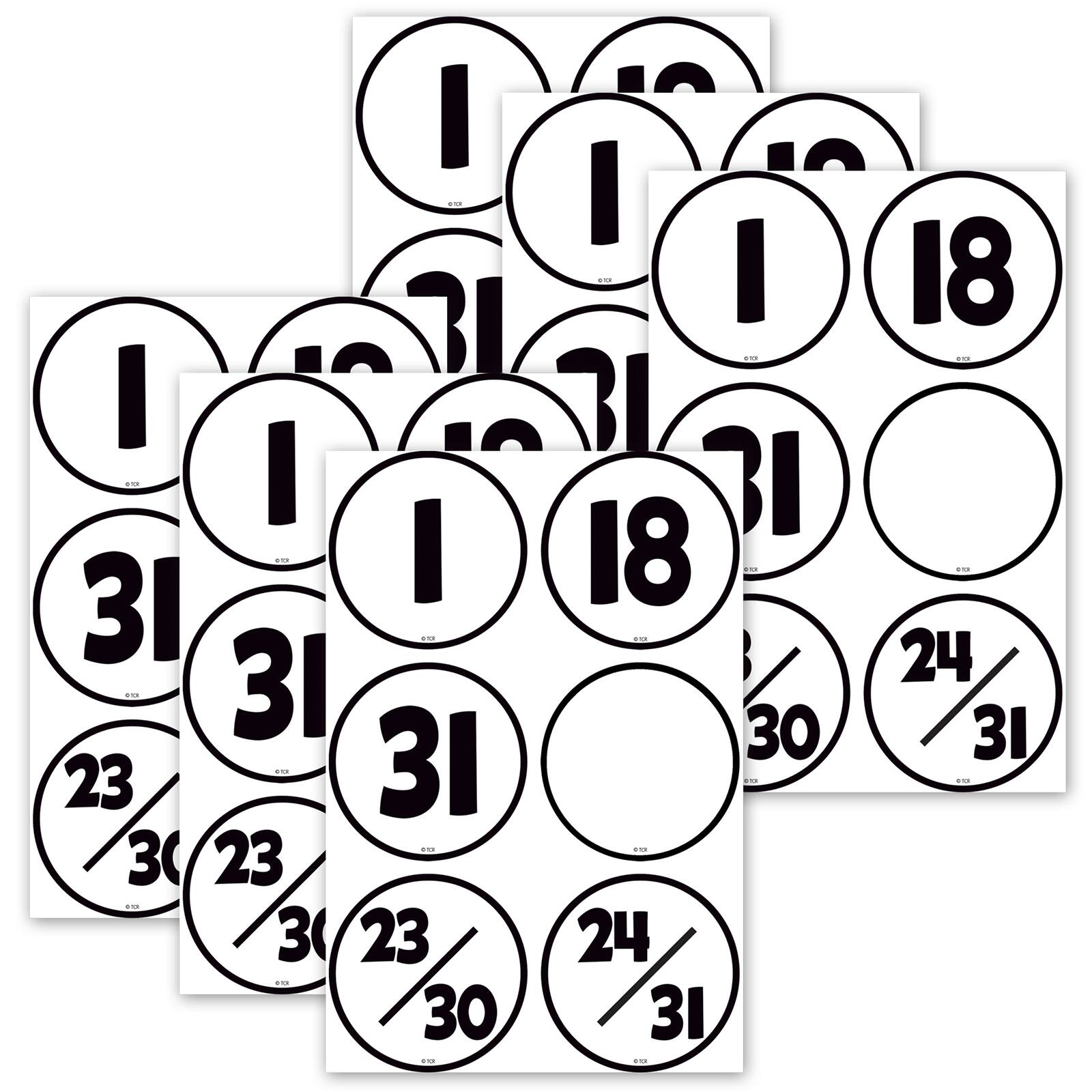 Teacher Created Resources Black &#x26; White Calendar Days, 6 Packs of 36