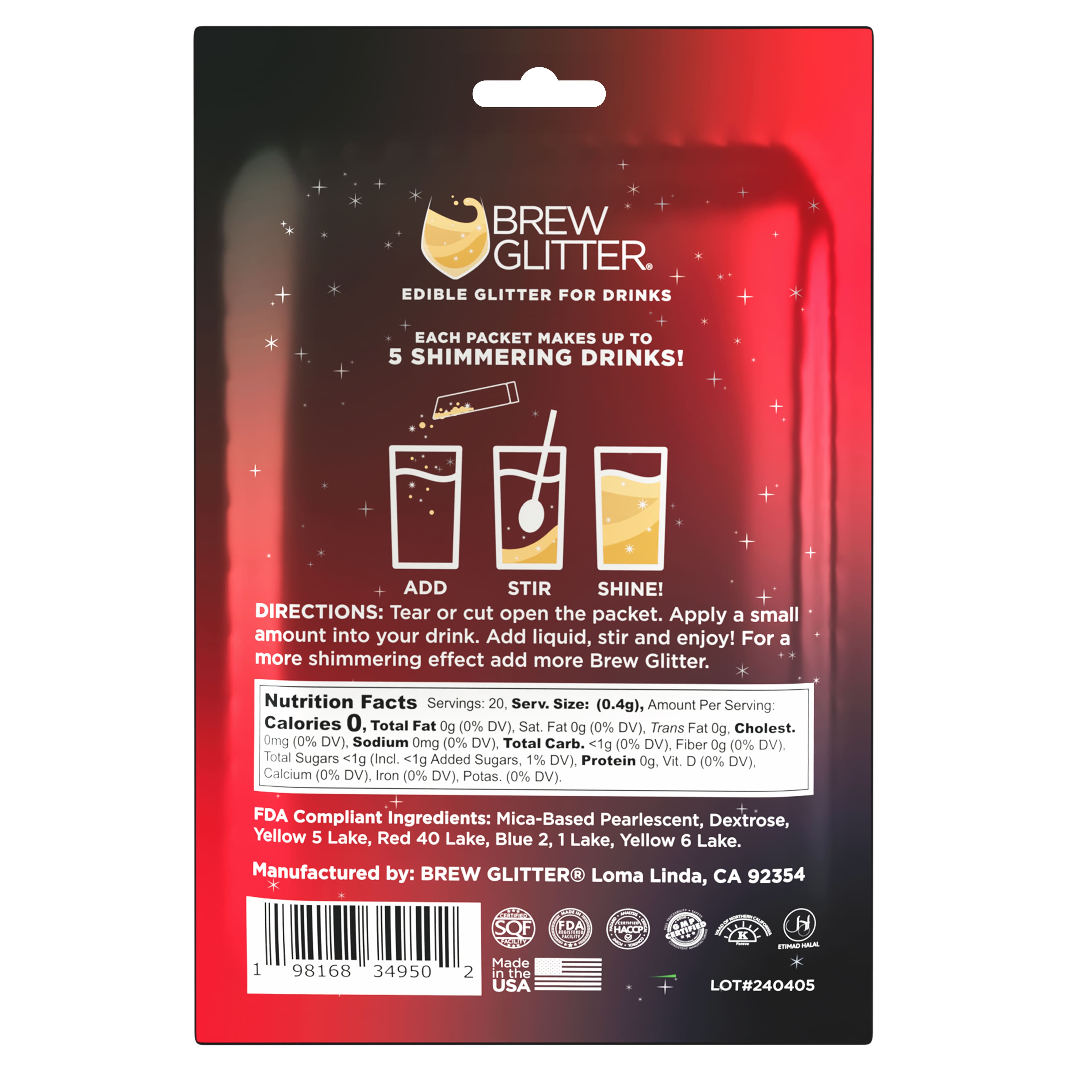 Brew Glitter&#xAE; Edible Glitter for Drinks Holiday Stick Pack