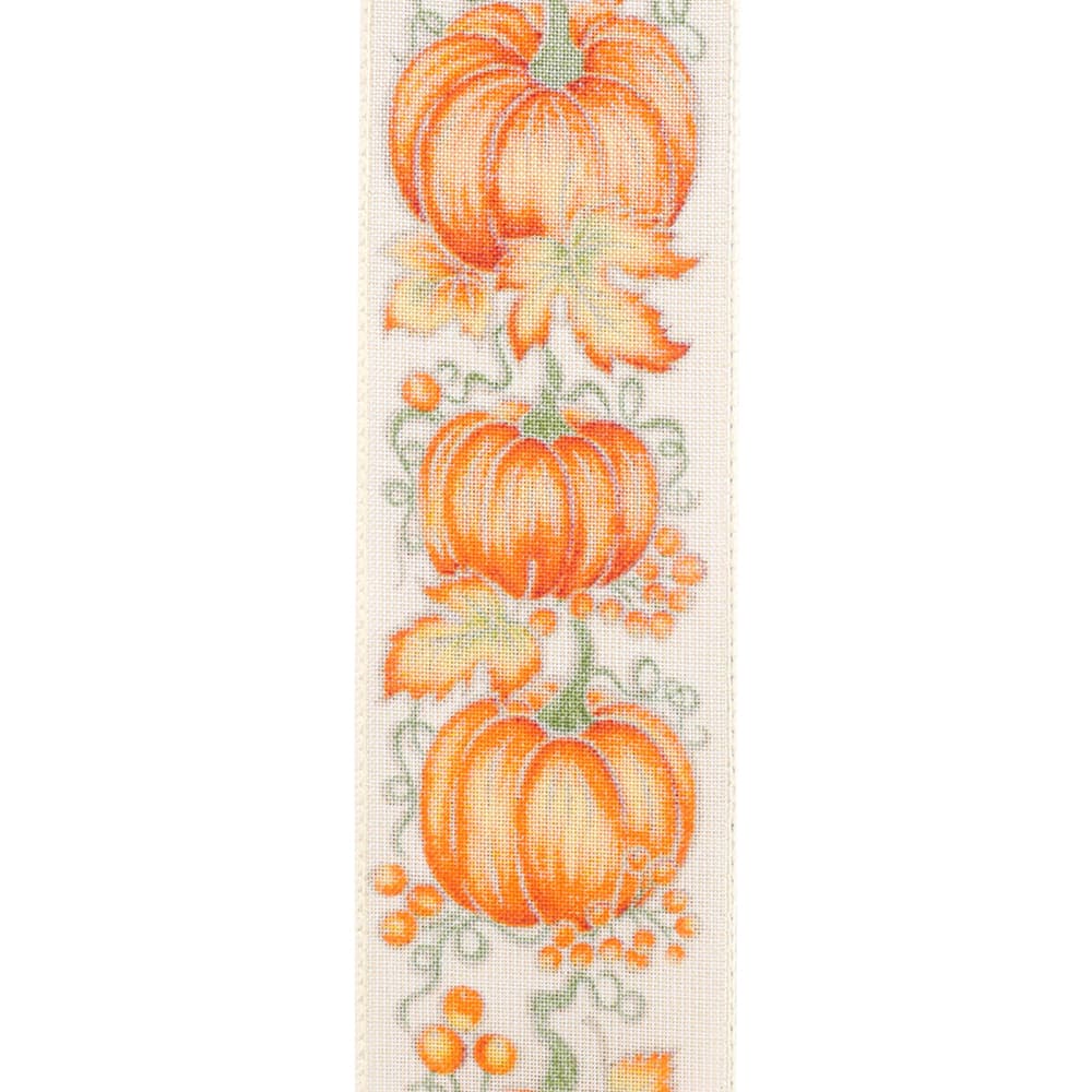 Reliant 2.5&#x22; x 10yd. Faux Linen Wired Pumpkin Row Ribbon