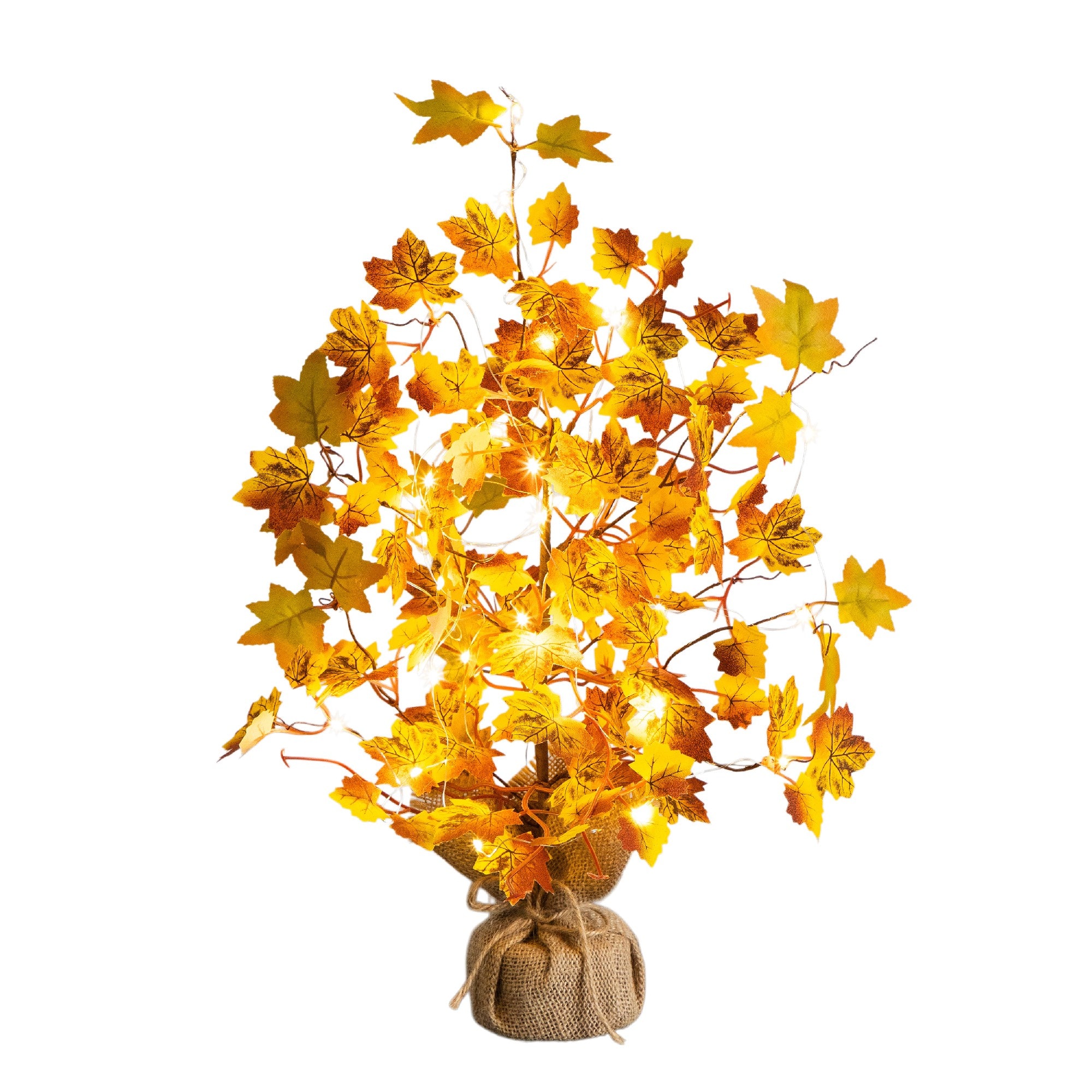 18in. Pre-Lit Autumn Maple Artificial Fall Tree with 30 LED String Lights in Burlap Wrapped Base