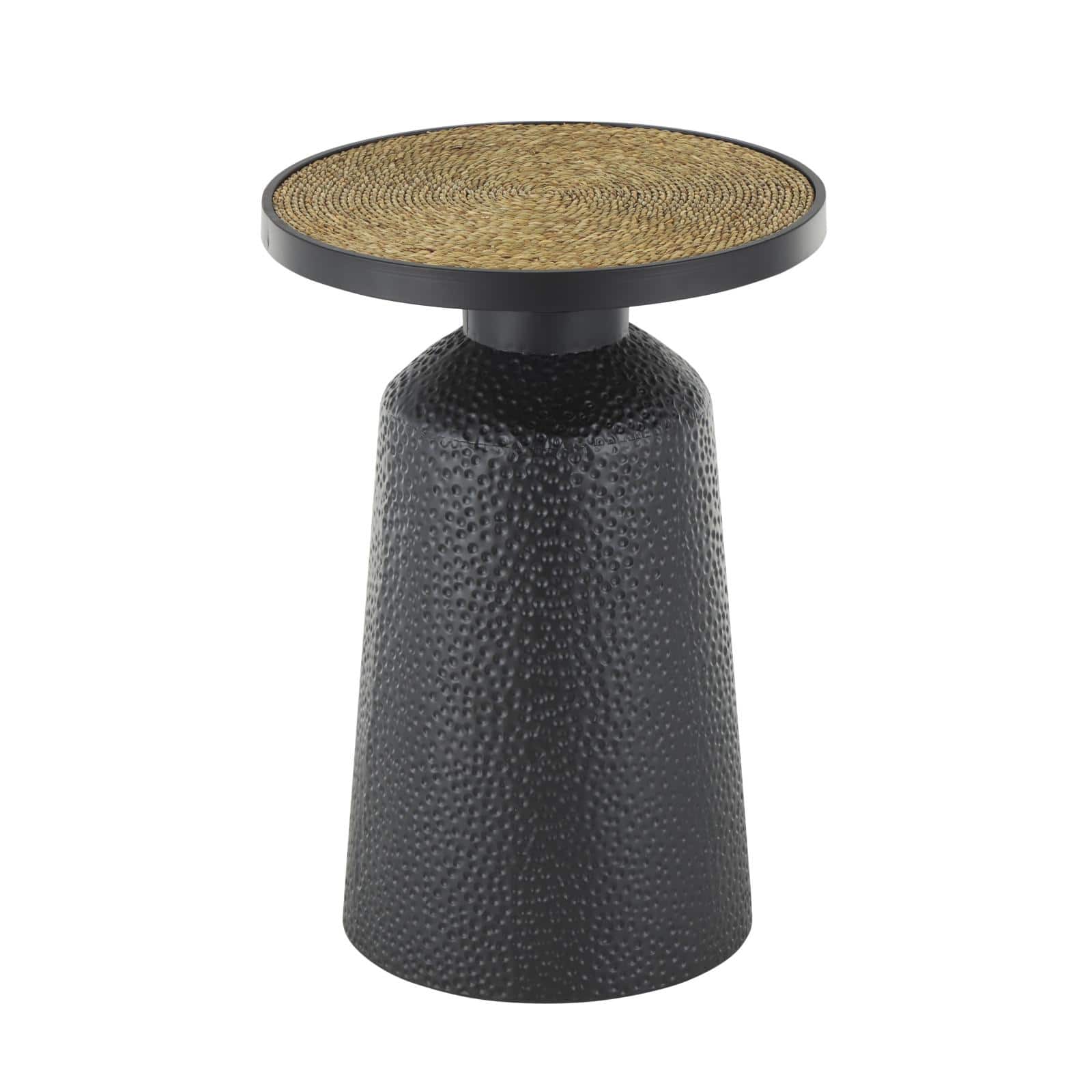 22.25" Black Metal Handmade Accent Table with Rope Tabletop