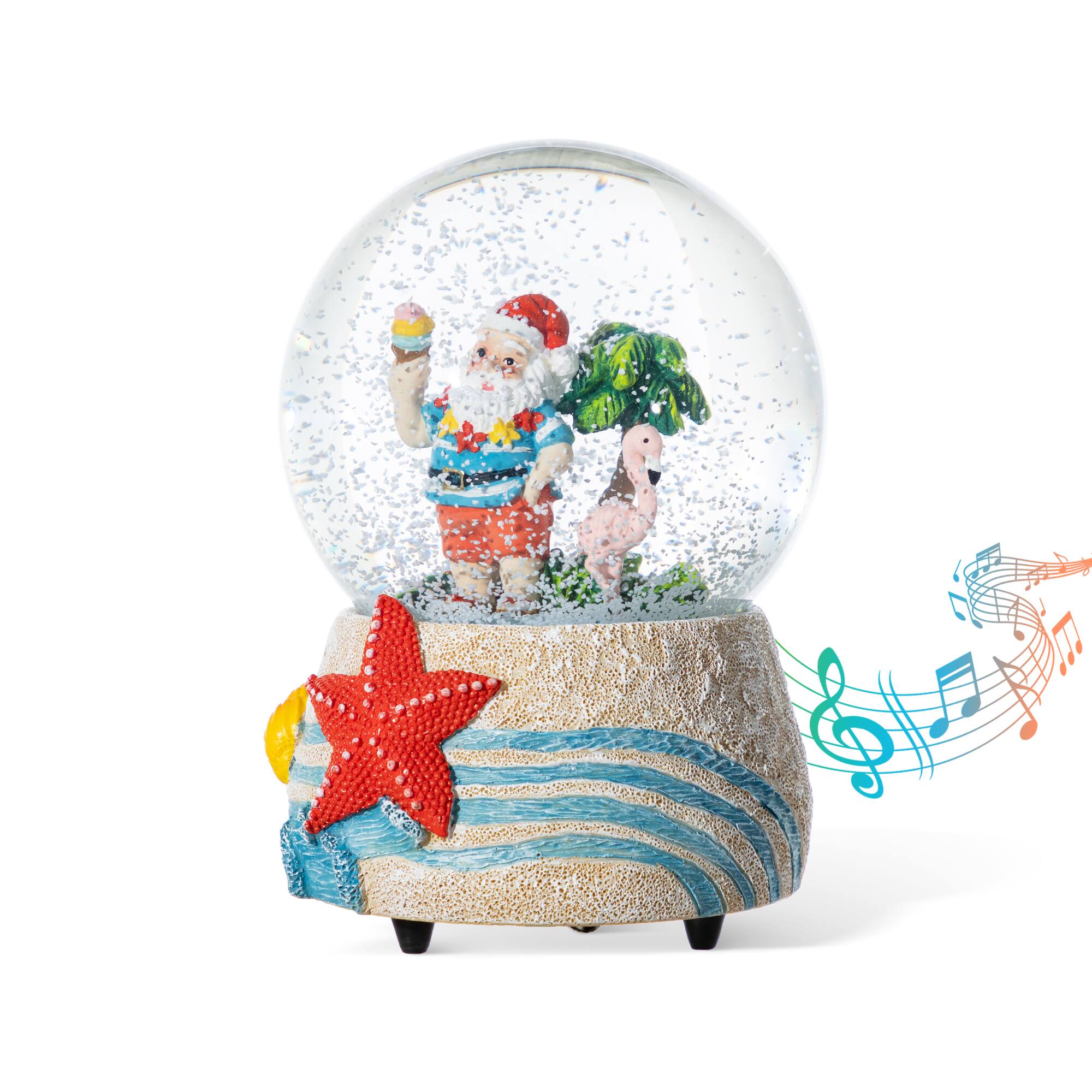 Glitzhome&#xAE; 100mm Christmas Resin Musical Snowflakes Santa on Vacation Waterglobe