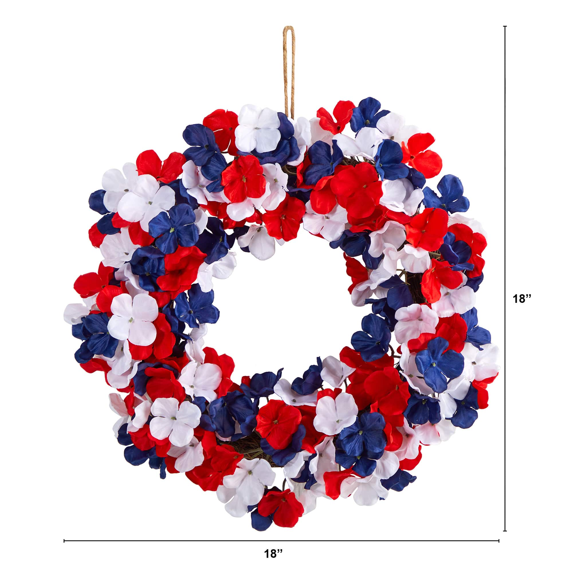 18&#x22; Red, White &#x26; Blue Americana Hydrangea Wreath