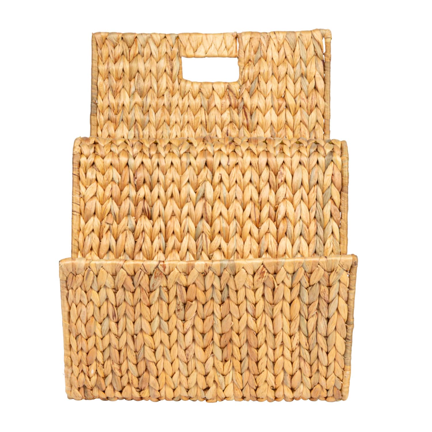 Hello Honey&#xAE; Hand-Woven Water Hyacinth &#x26; Metal Magazine Storage Holder with Handle