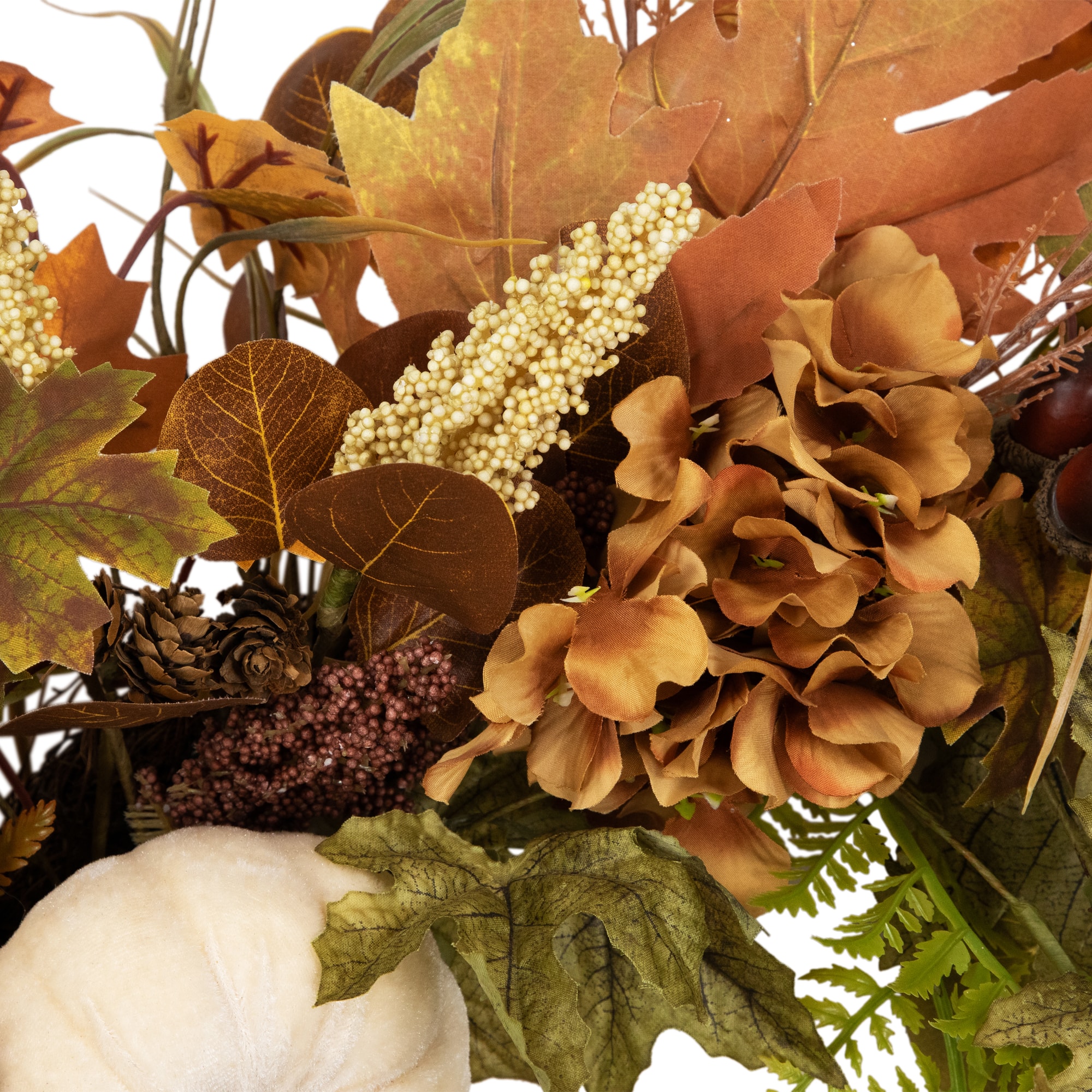 26&#x22; White Pumpkins &#x26; Leaves Fall Harvest Wreath