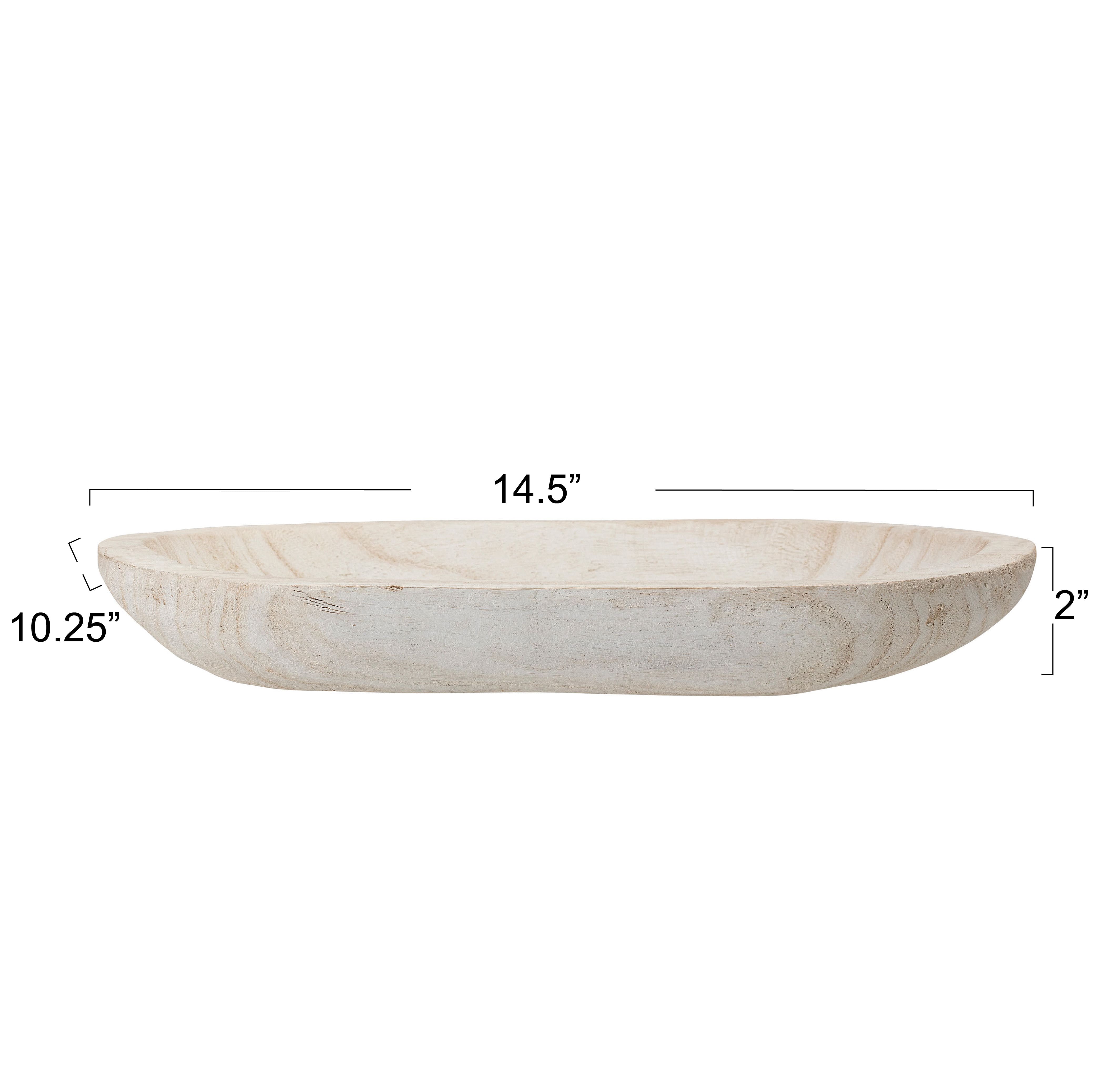 14.5&#x22; Hand-Carved Paulownia Wood Bowl