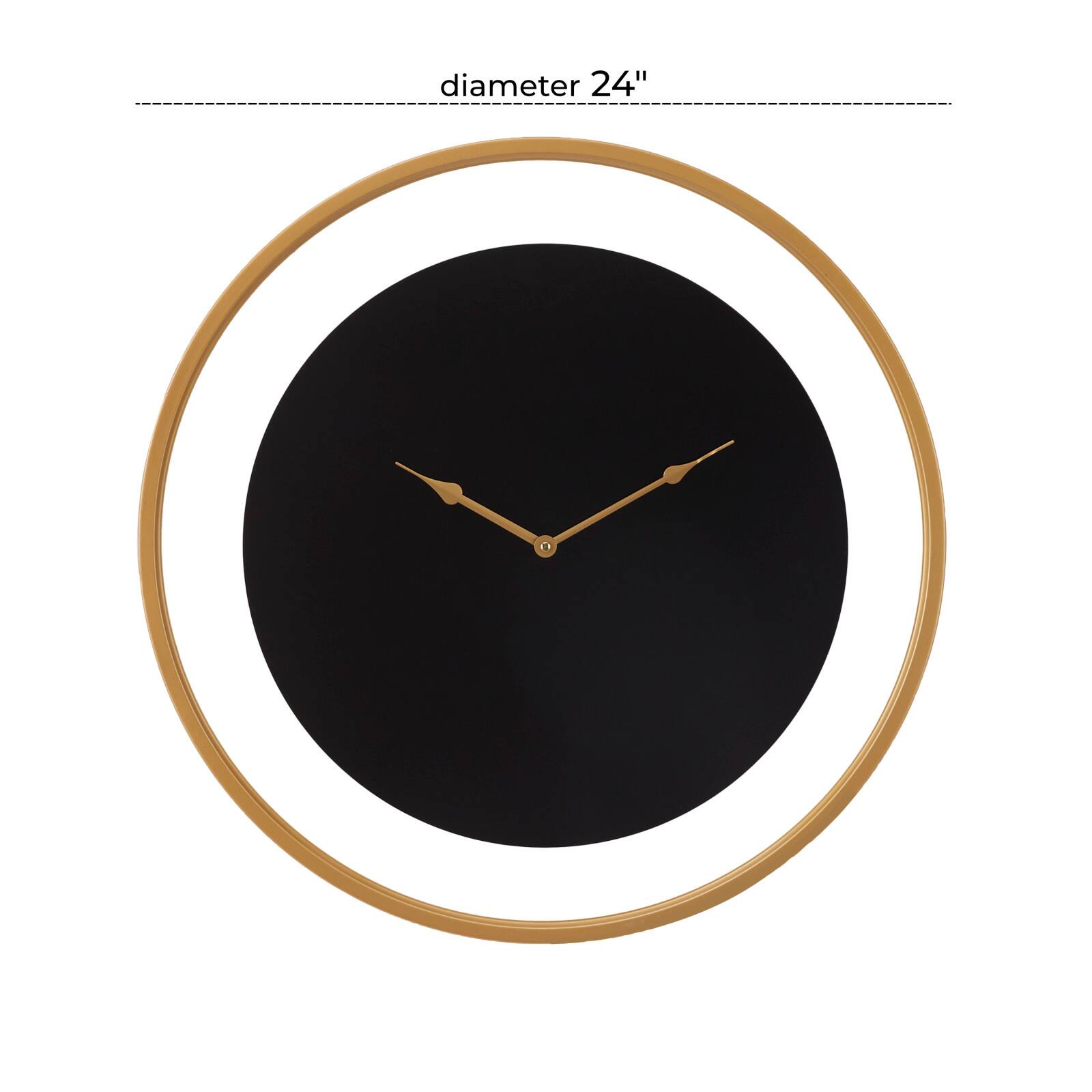 24" Black Metal Wall Clock with Gold Accents