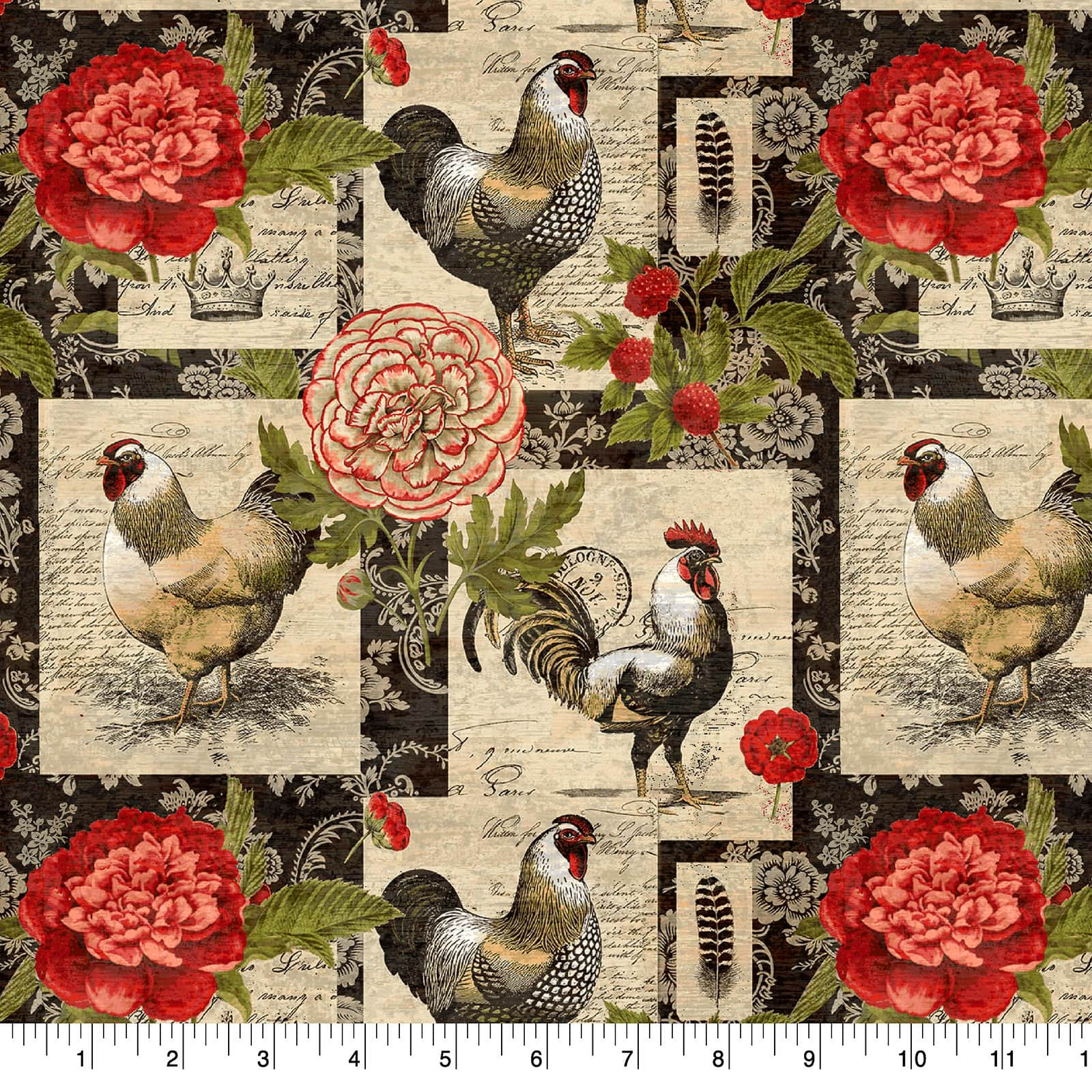 Springs Creative French Rooster Floral Cotton Fabric