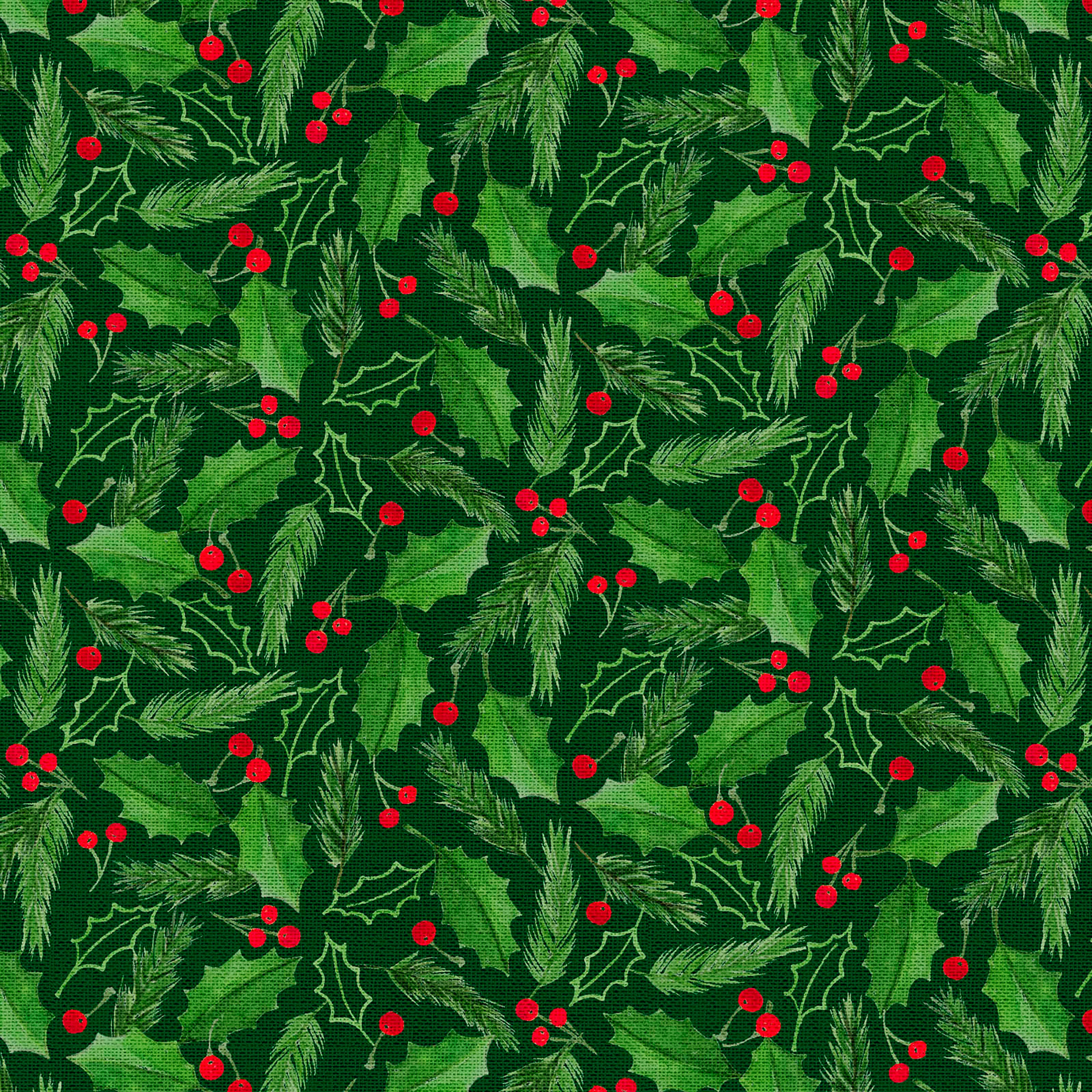 Fabric Editions Green Holly & Berries Cotton Fabric