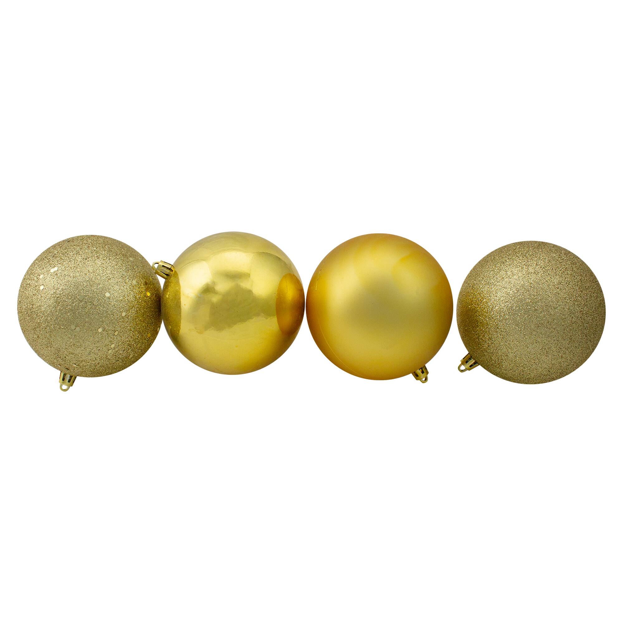 12ct. 4" 4-Finish Gold Shatterproof Ball Ornaments