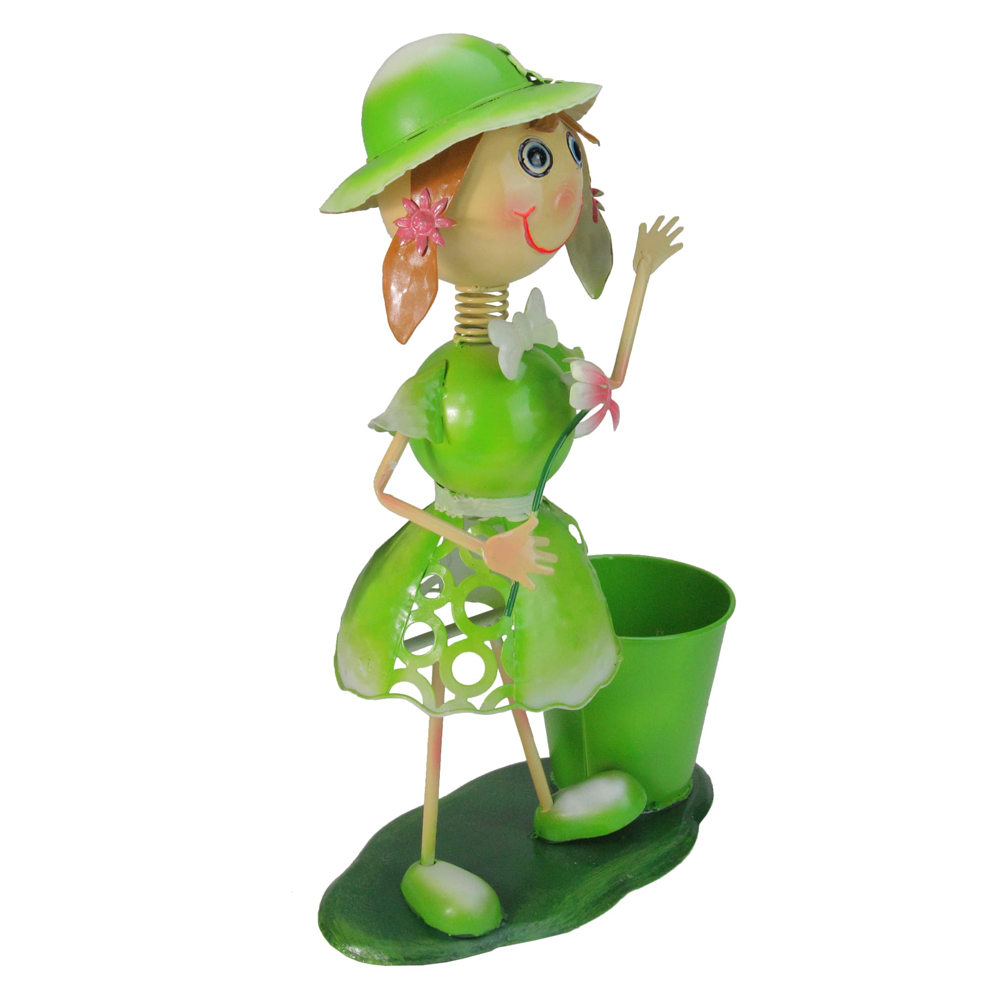 17&#x22; Lime Green Girl With Flower Spring Outdoor Planter