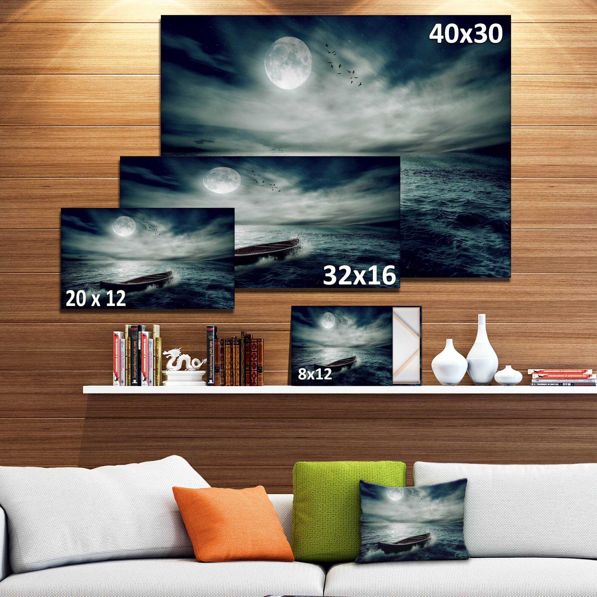 Designart - Boat Drifting Away After Storm - Seashore Canvas Art Print