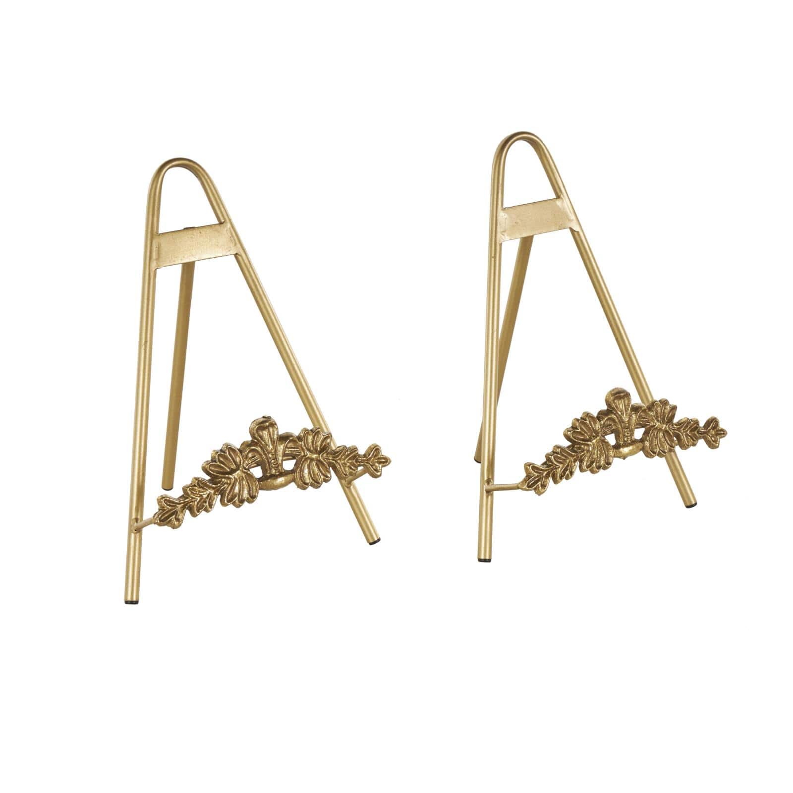 Gold Metal Arched Foldable Display Easel with Vine Emblem Set