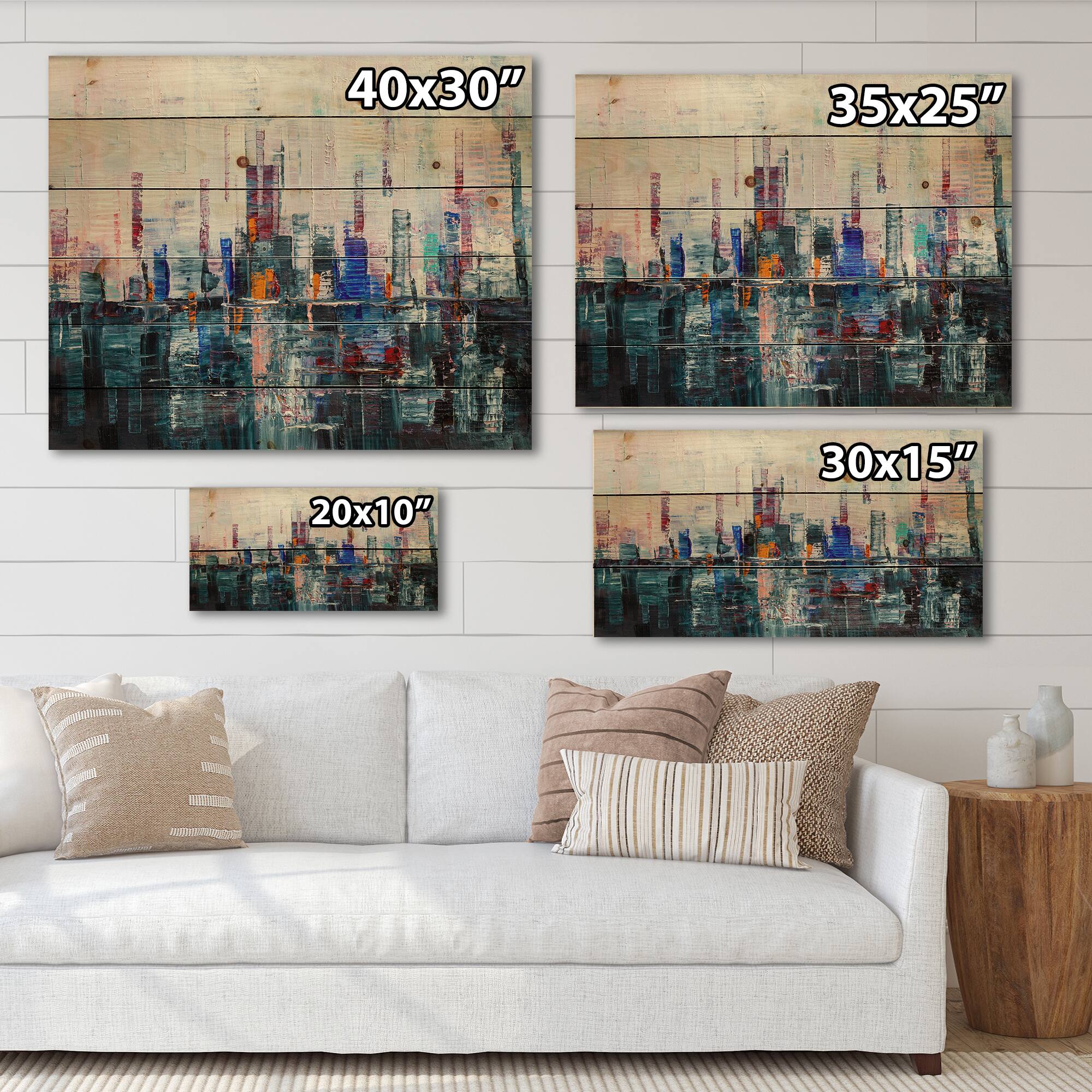 Designart - Modern Abstract City A Wall of Skyscrapers - Modern Print on Natural Pine Wood