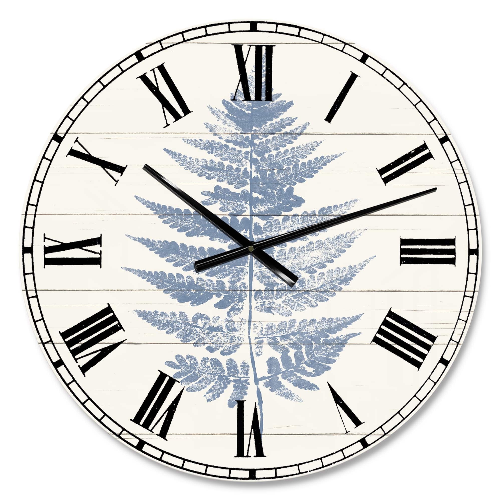 Designart 'Blue Fern Print On Wood I Traditional Wall Clock