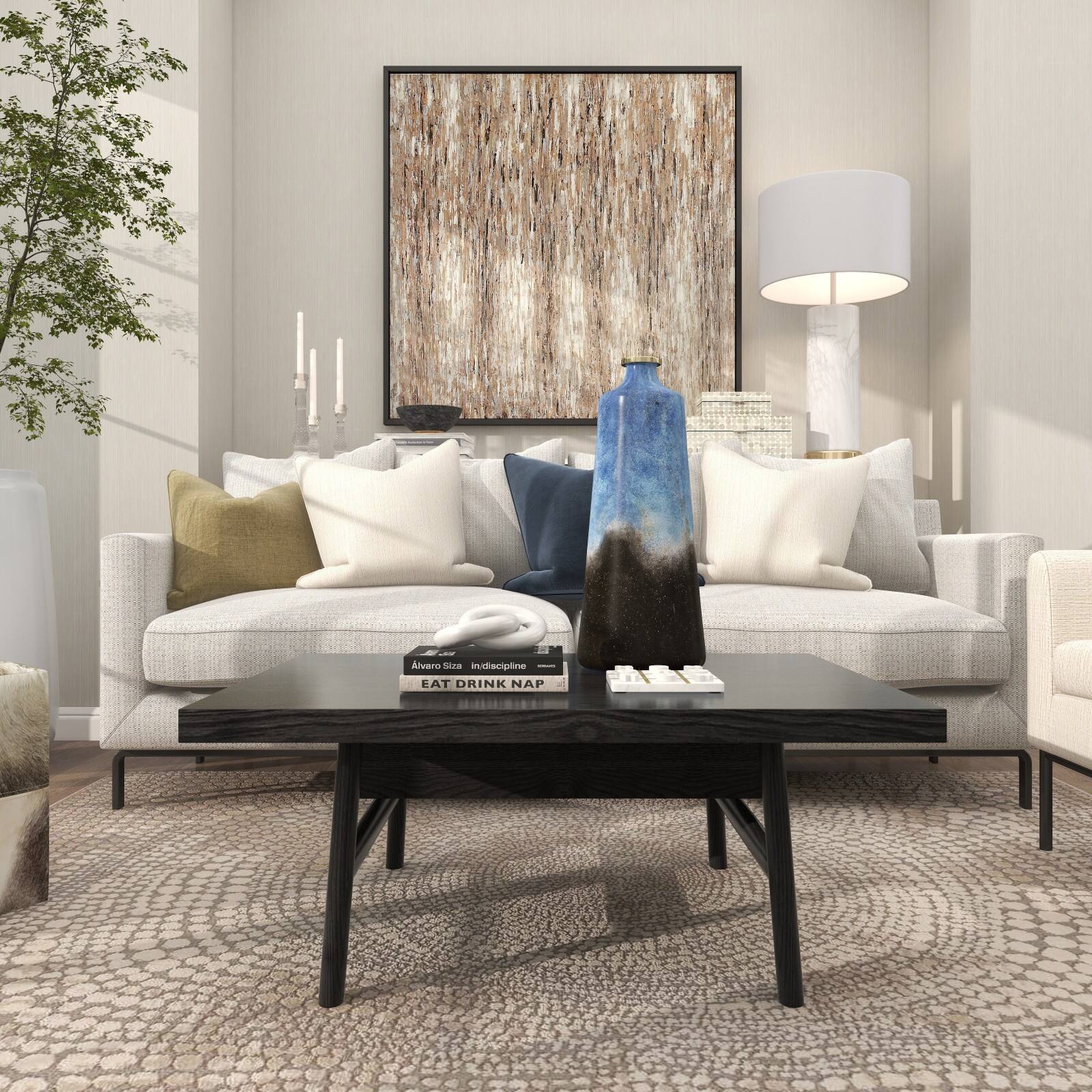 20" Blue Glass Galaxy Inspired Abstract Vase with Gold Top