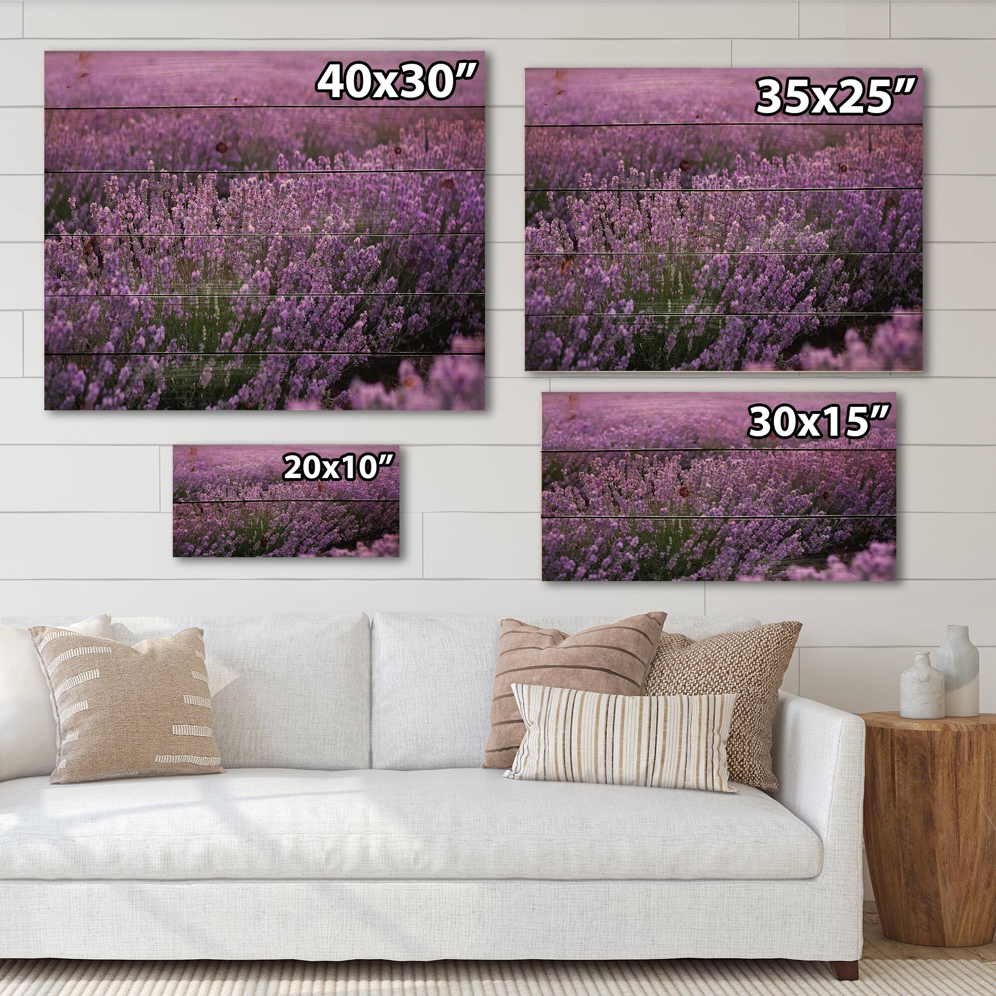 Designart - Blooming Purple Lavender Field - Farmhouse Print on Natural Pine Wood