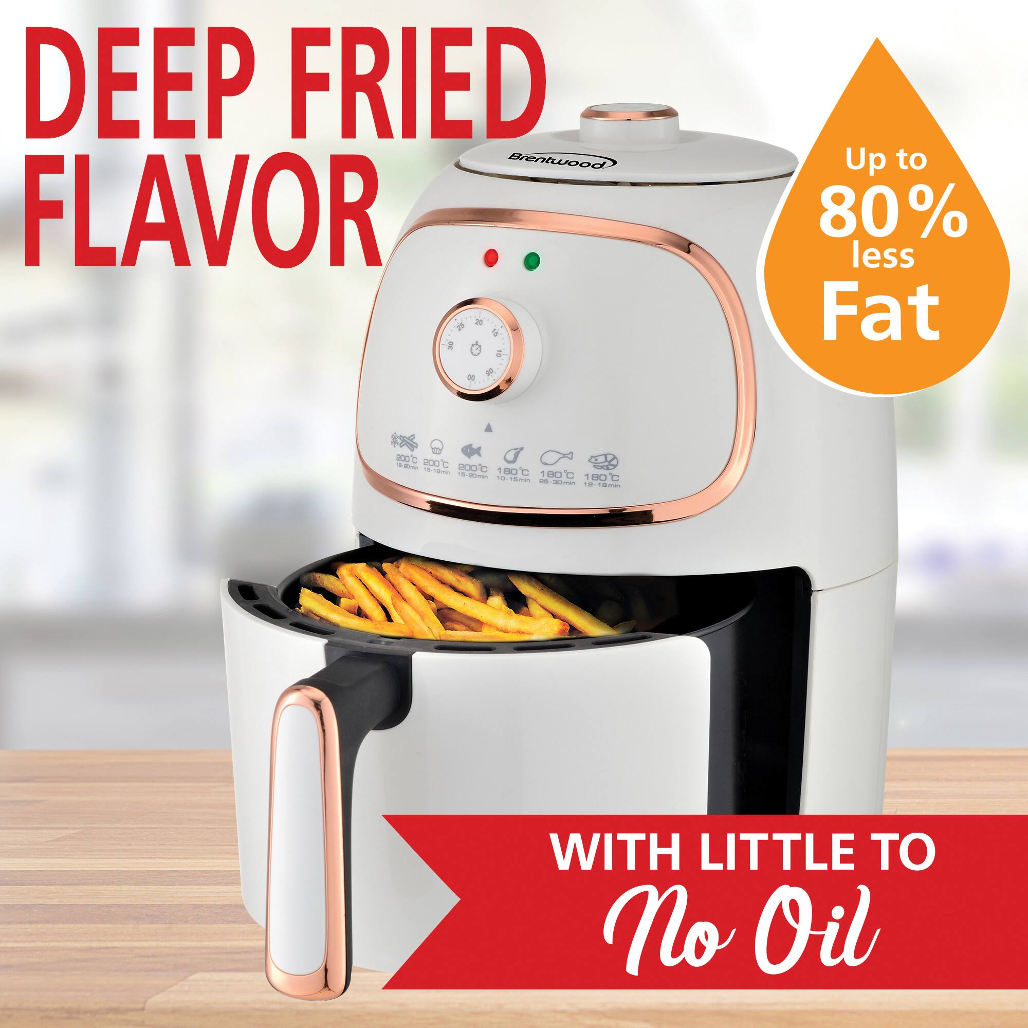 Brentwood White 2qt. 1200 Watt Electric Air Fryer with Timer & Temperature Control