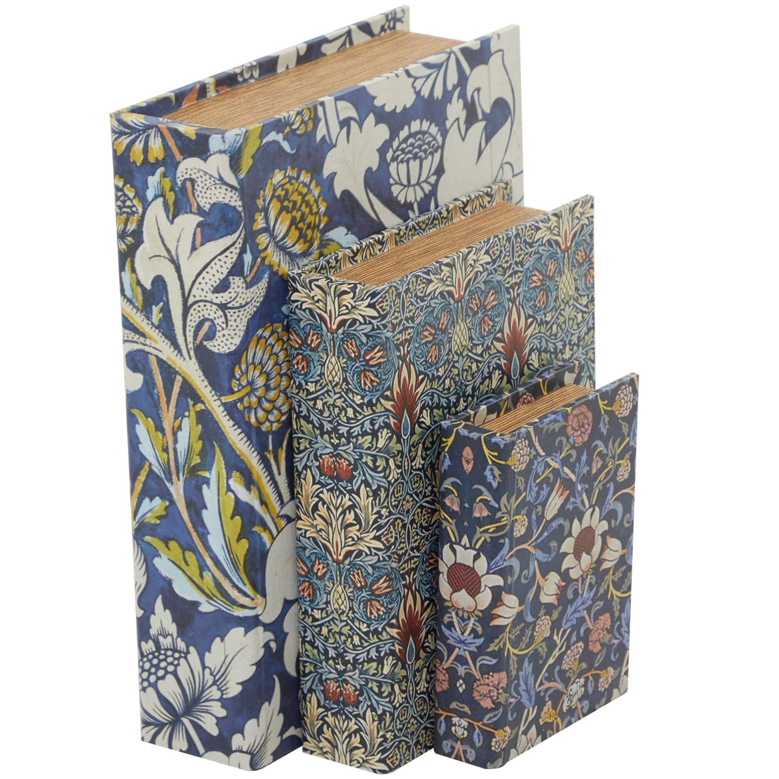 Blue Floral Canvas Faux Book Box Set