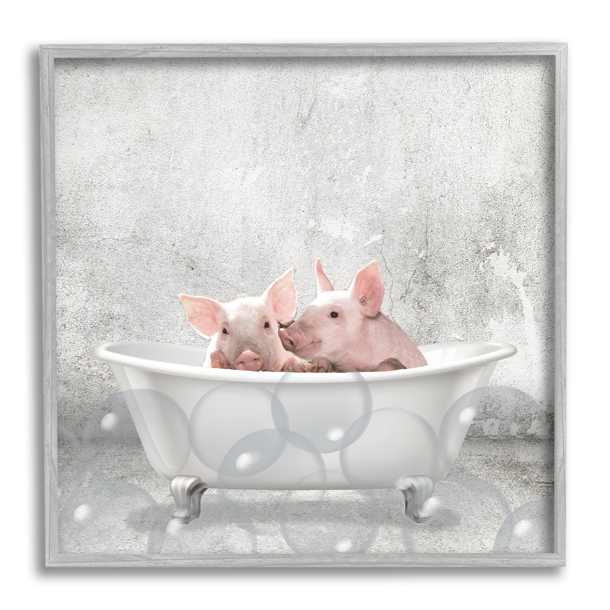 Stupell Industries Baby Piglets Bath Time Wall Art in Gray Frame