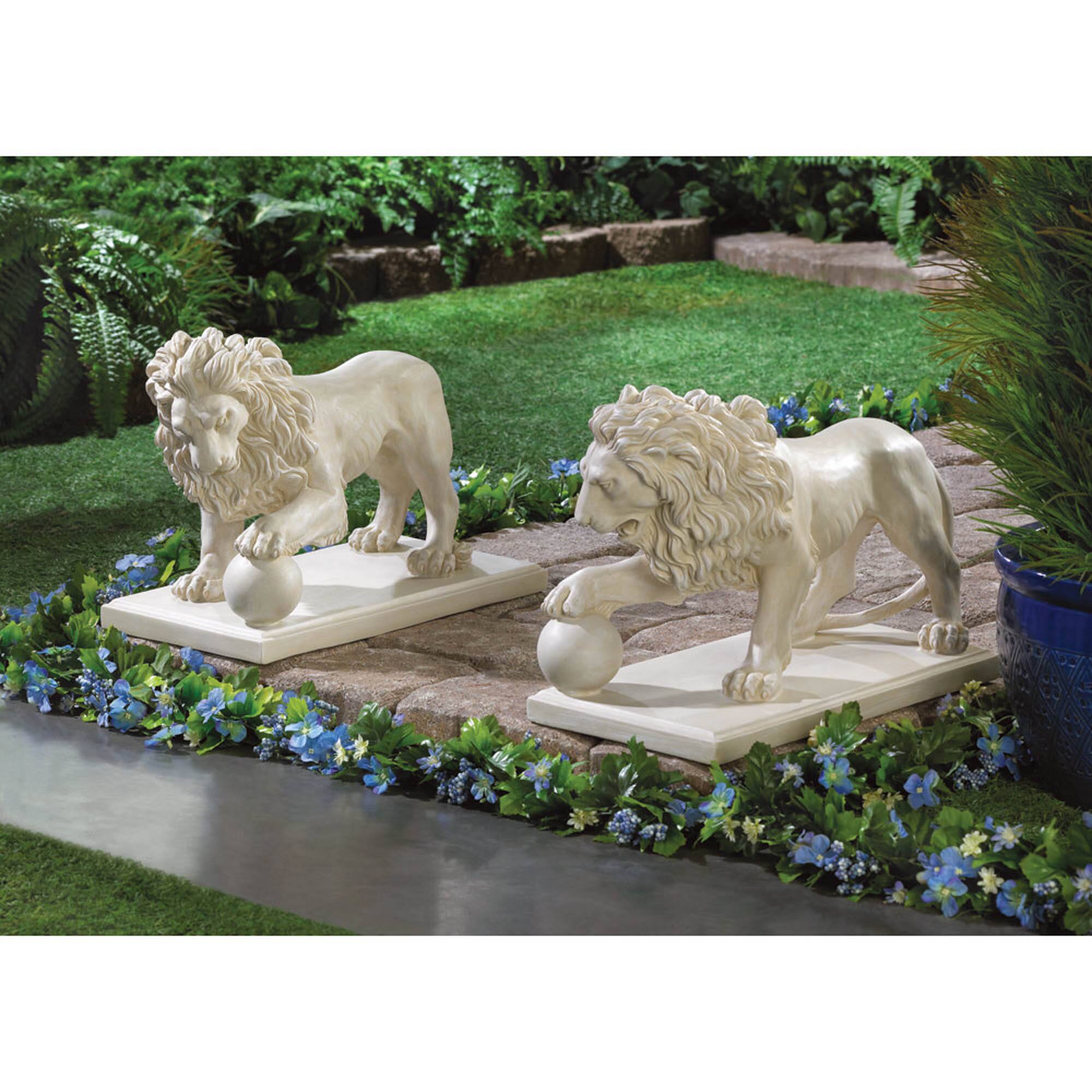 16&#x22; Regal Lion Statue Set