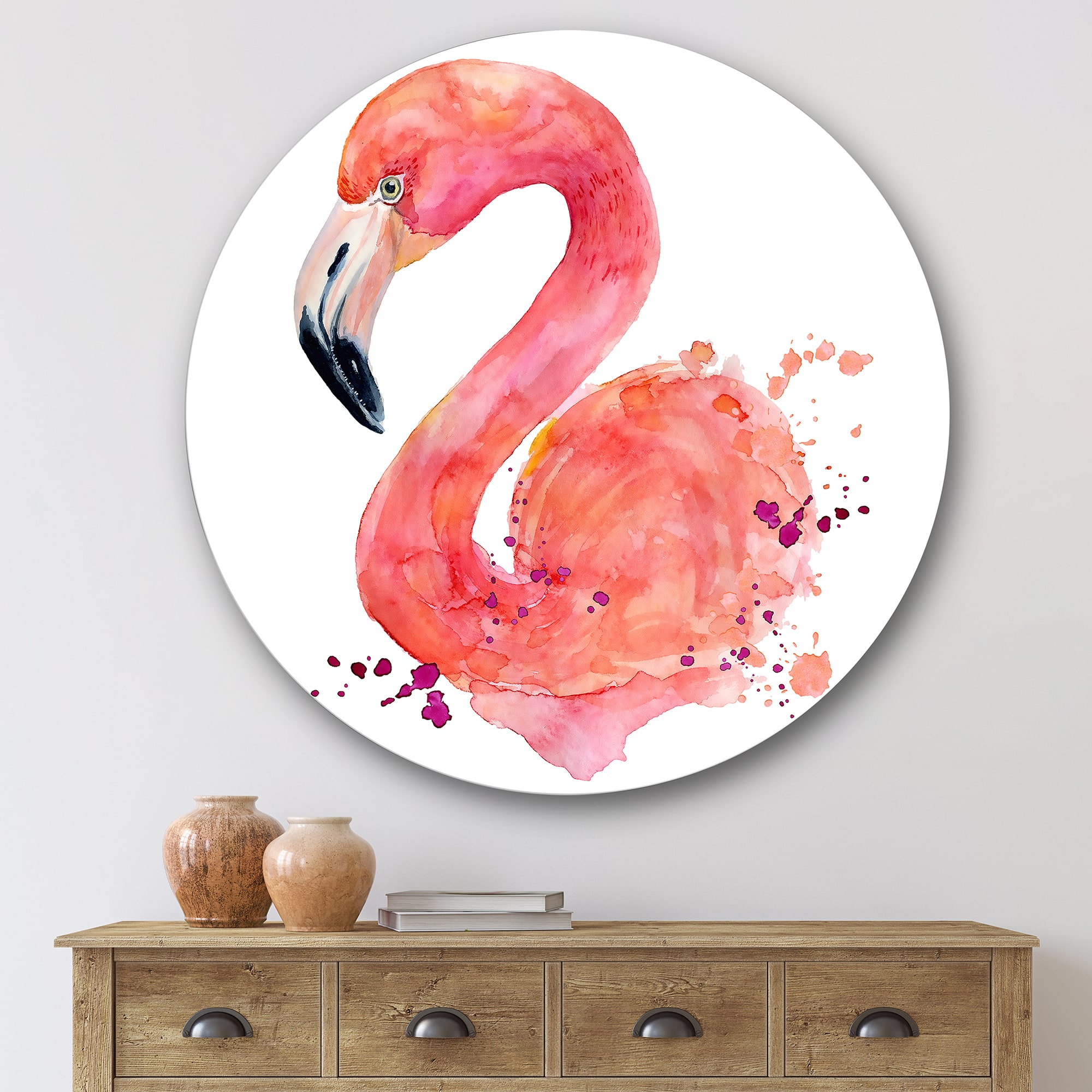 Designart - Portrait of Pink Flamingo I - Farmhouse Metal Circle Wall Art