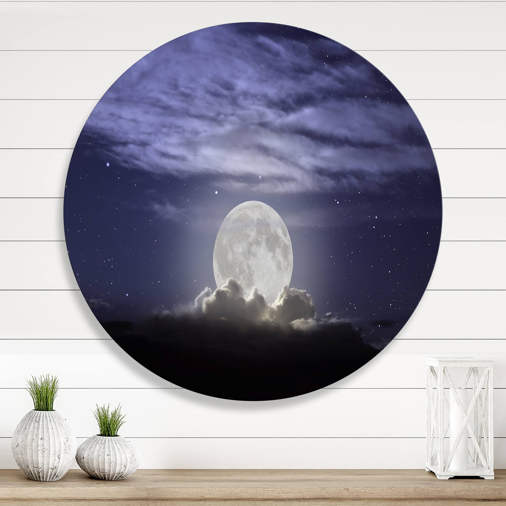Designart - Full Moon Rising In A Cloudy Night