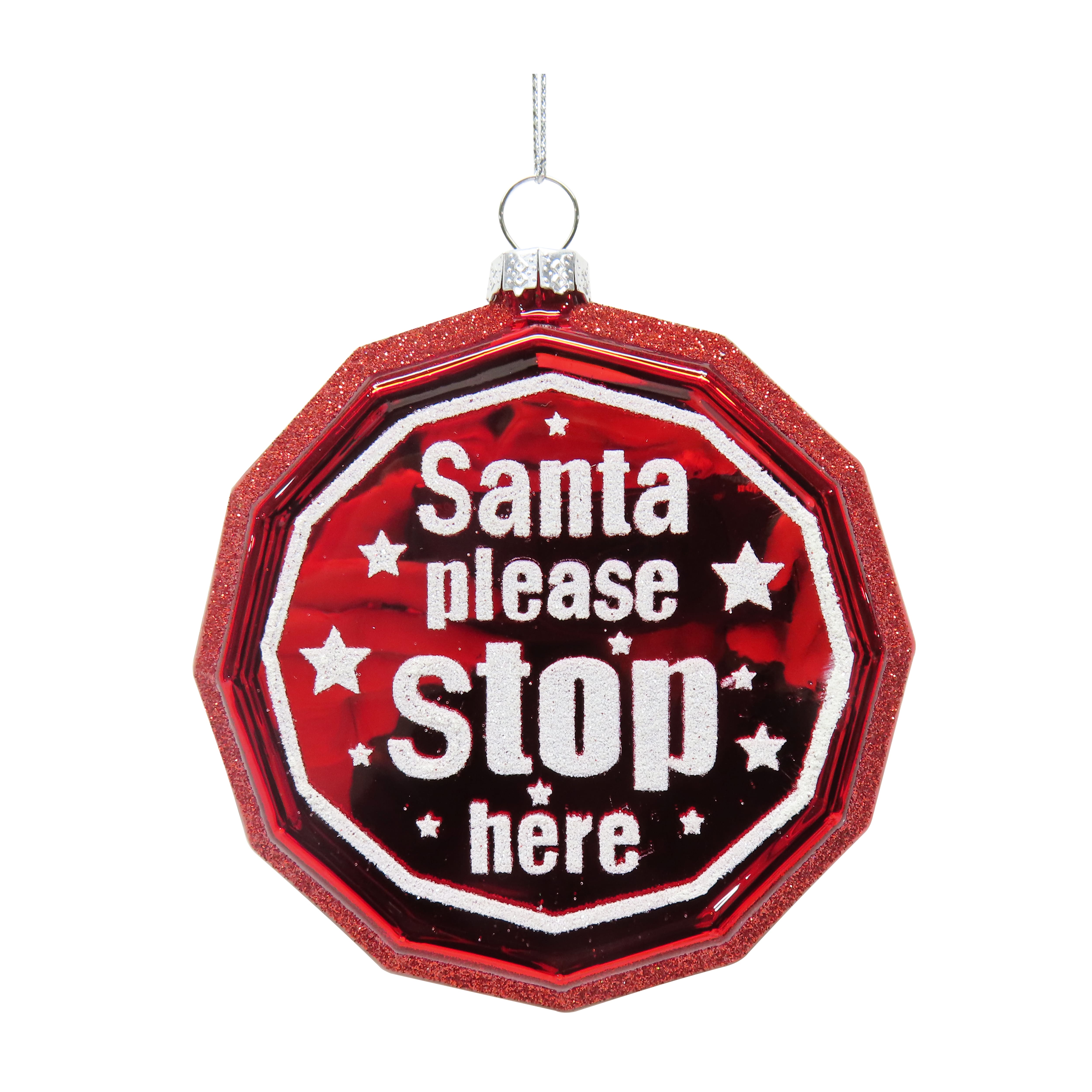 D&#xE9;coration en verre &#xAB; Arr&#xEA;tez-vous ici &#xBB; du P&#xE8;re No&#xEB;l de 10 cm par Ashland