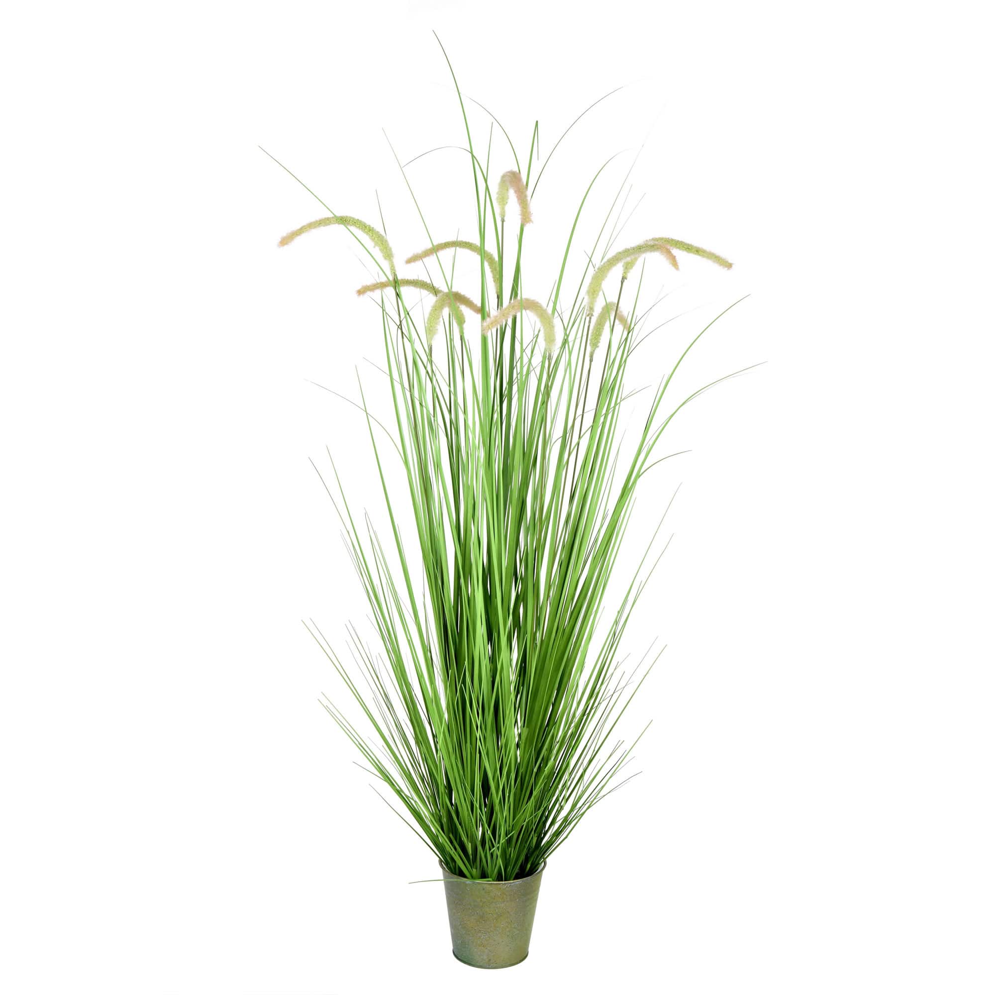 4ft. Artificial Green Grass & Cattails in Iron Pot
