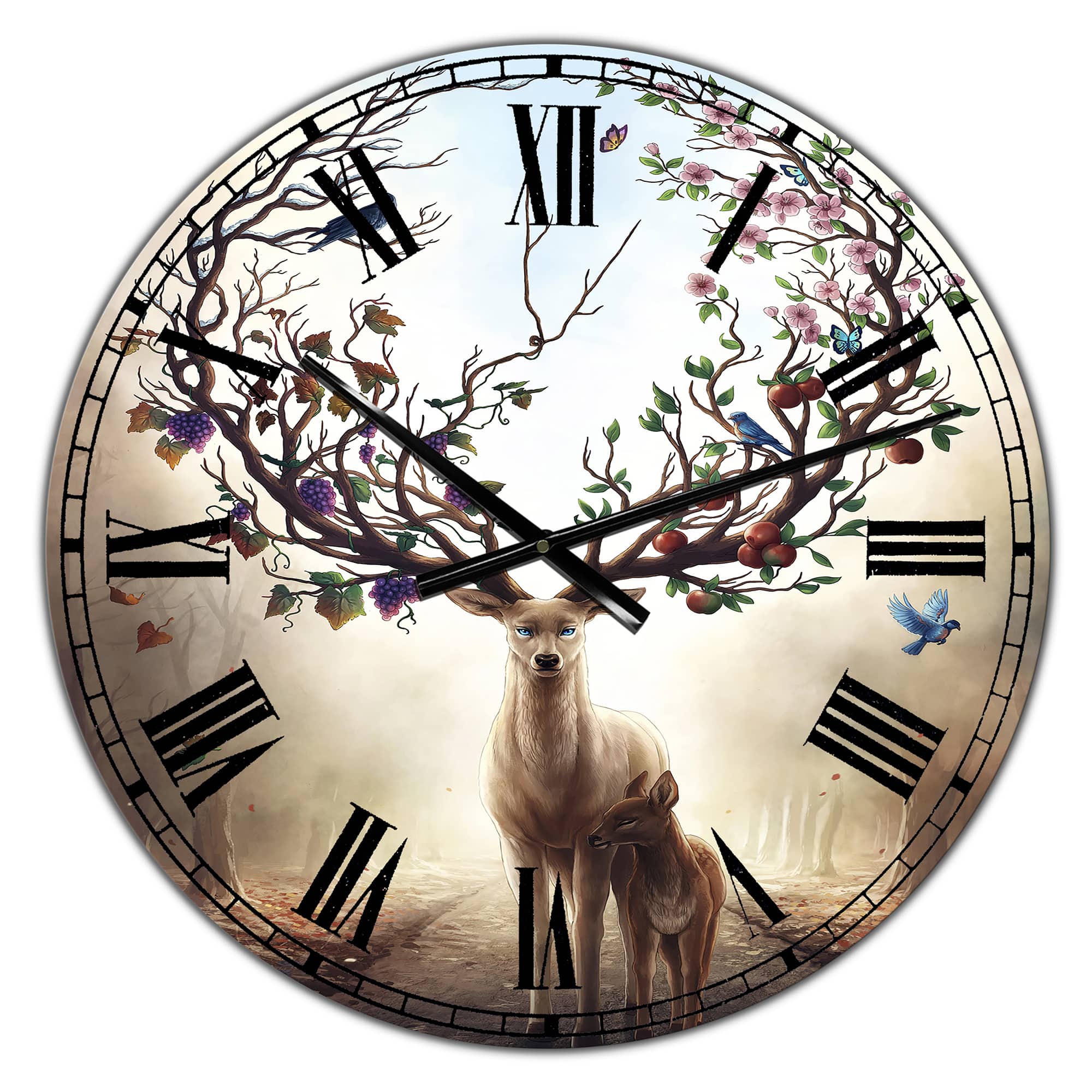 Designart 'Deer With Blossoming Antlers Large Cottage Wall Clock