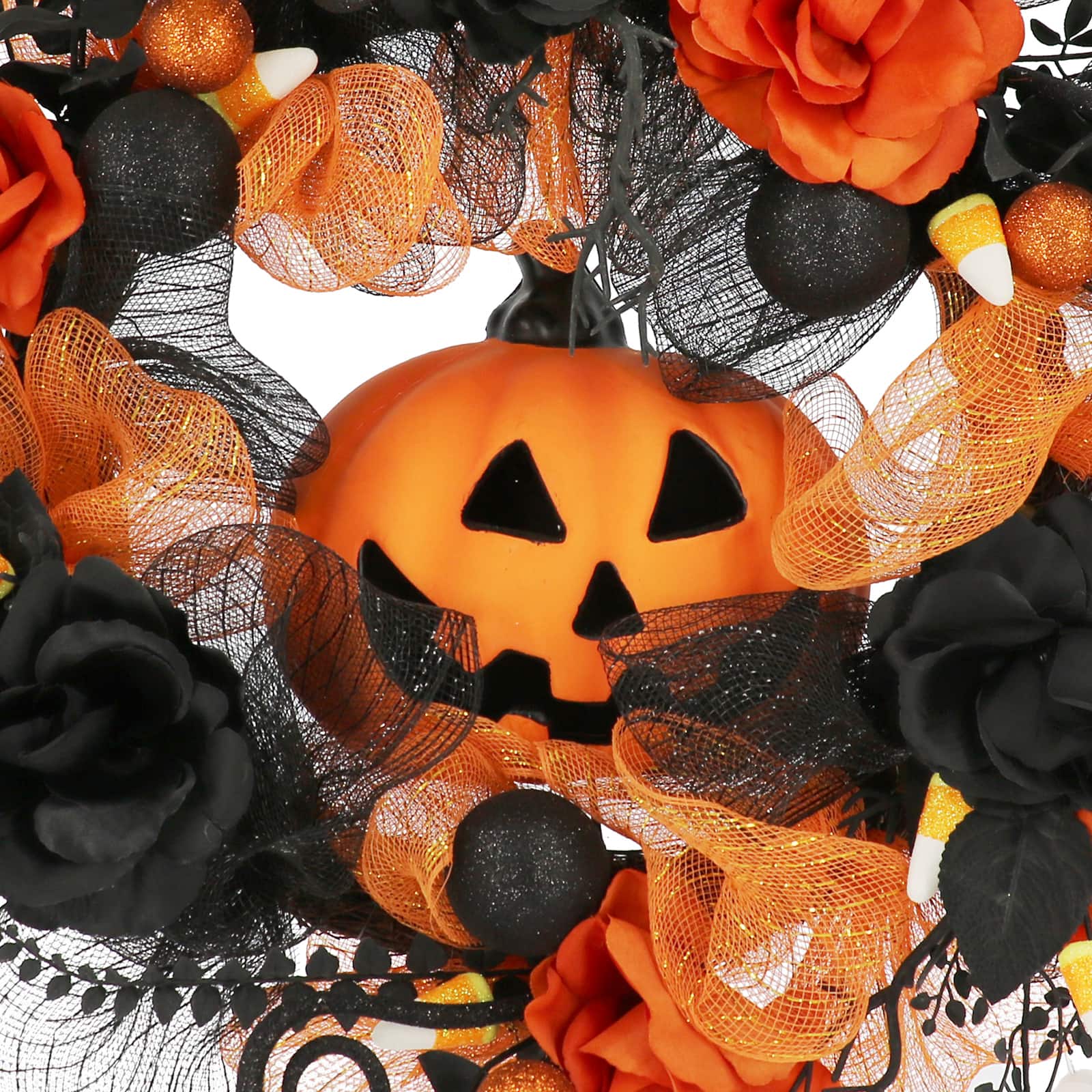 24&#x22; Orange &#x26; Black Jack-o&#x27;-Lantern &#x26; Roses Wreath by Ashland&#xAE;