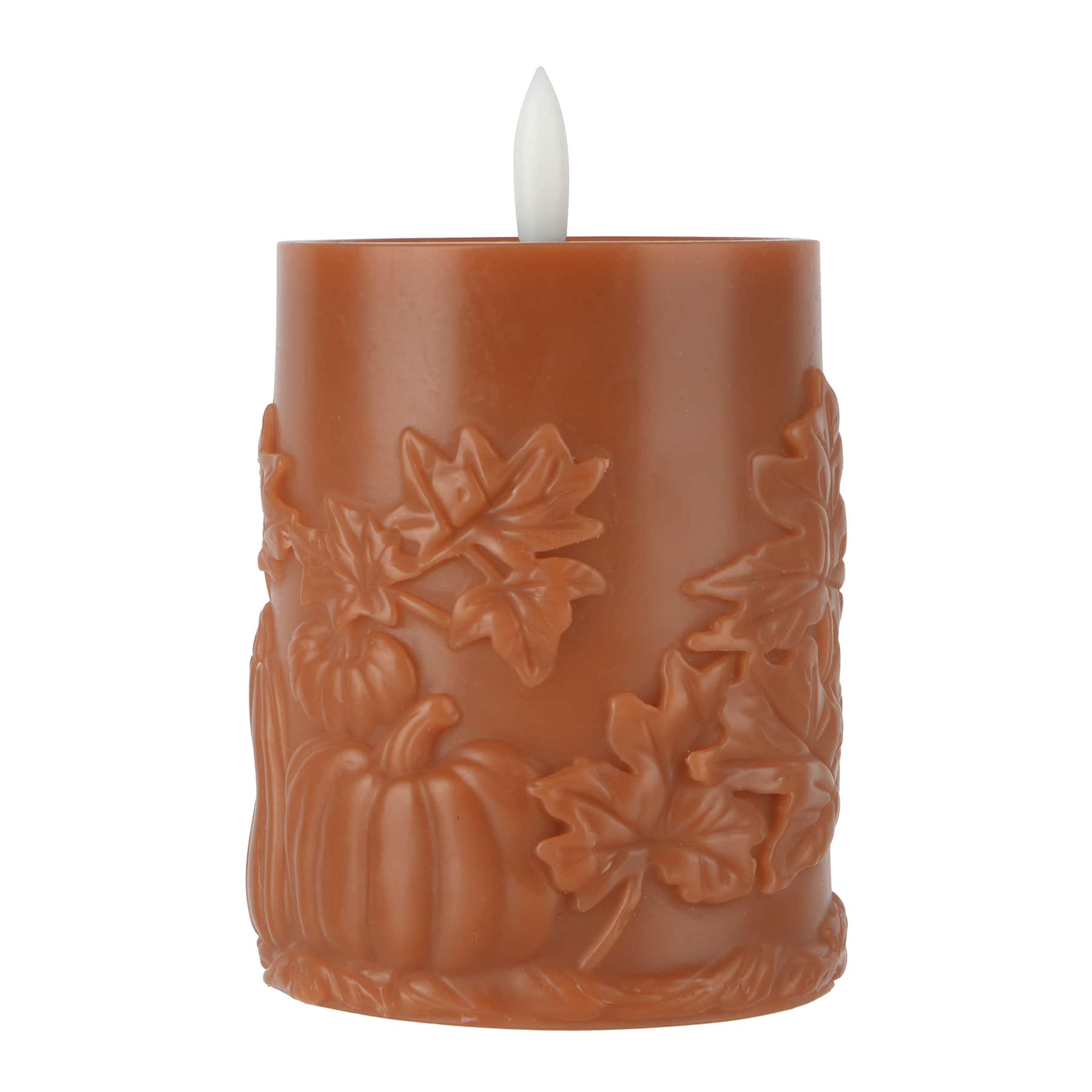 4&#x22; Orange Pumpkin &#x26; Leaf Wax LED Pillar Candle by Ashland&#xAE;