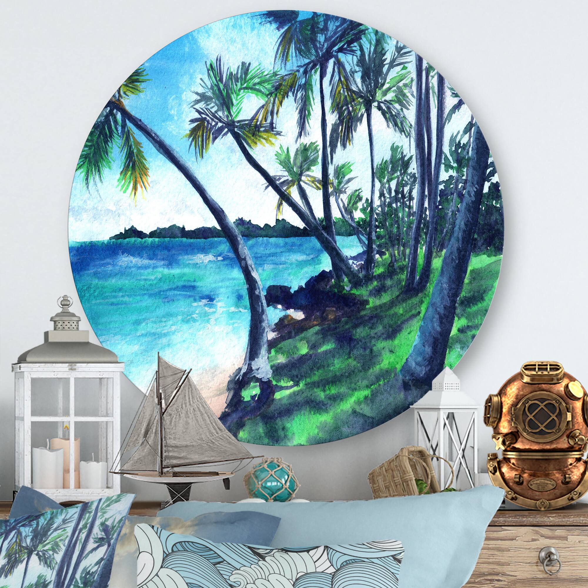 Designart - Tropical Beach In Summer Paradise - Nautical & Coastal Metal Circle Wall Art