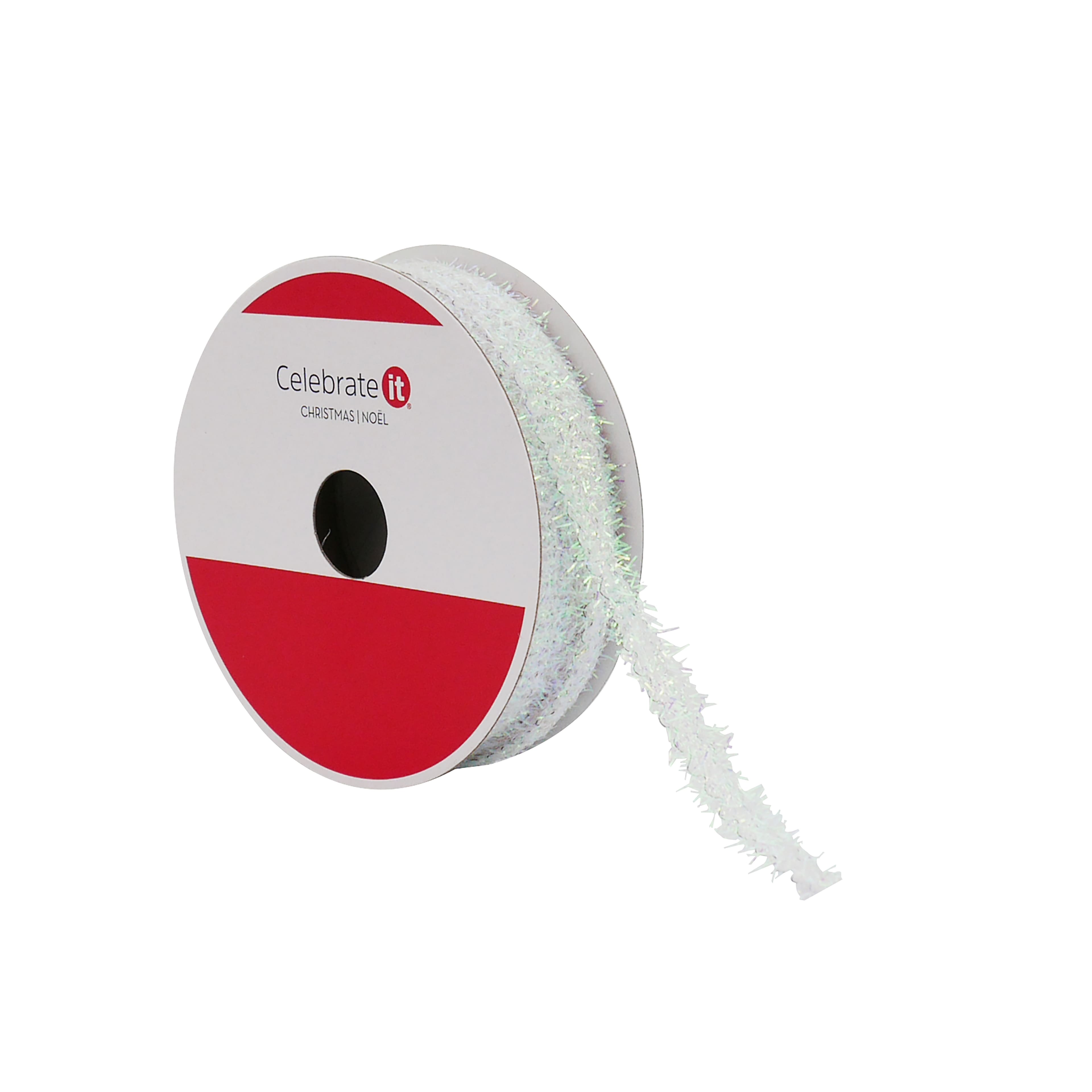 2/5&#x22; x 40ft. White Tinsel Wired Trim Ribbon by Celebrate It&#xAE;
