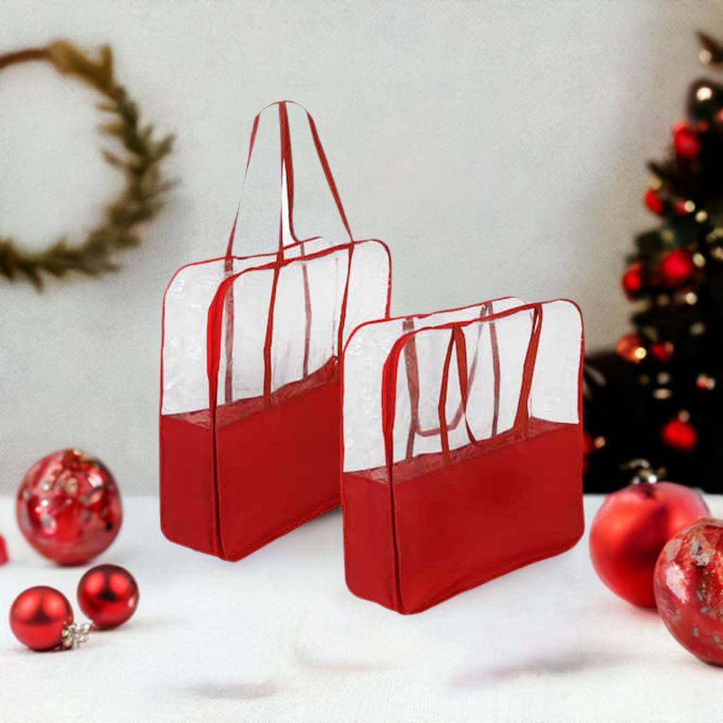 Honey Can Do 30" Red Clear-View Christmas Storage Bags with Handles, 2ct.