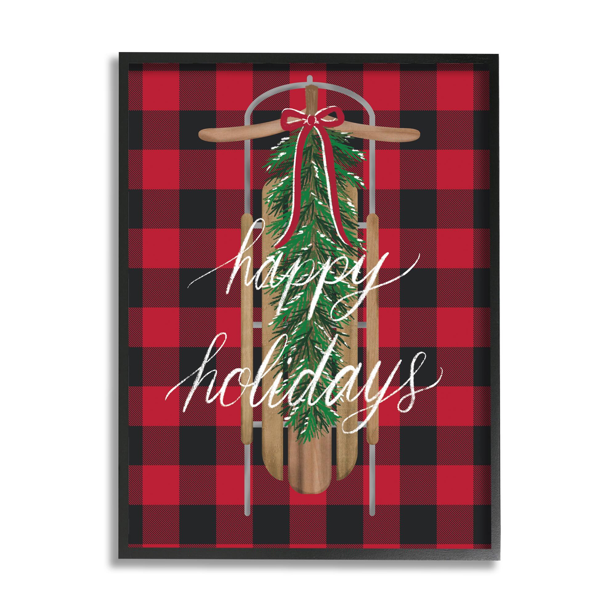 Stupell Industries Happy Holidays Tartan Sled Framed Giclee Art